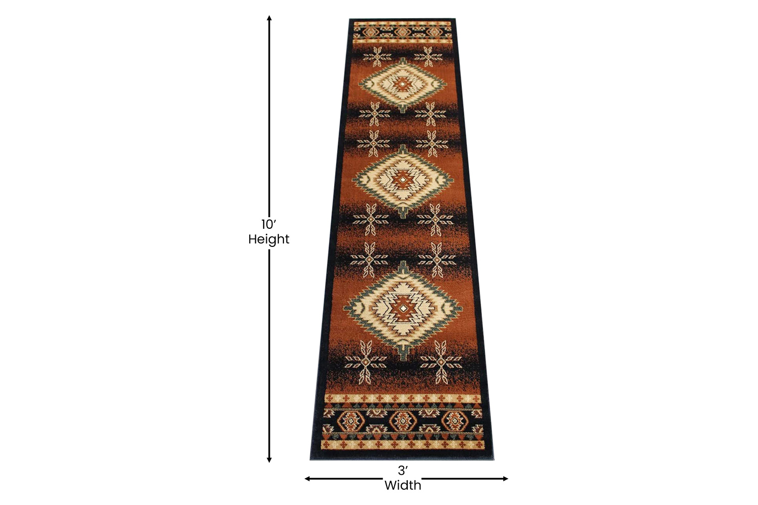 BLNK Mirage Collection Southwestern Style Olefin Area Rug with Jute Backing - Brown, 3'W x 10'L