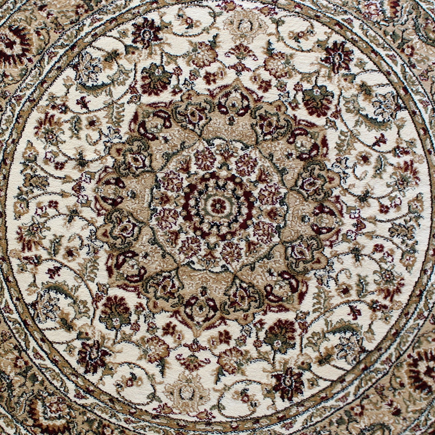 BLNK Mersin Collection Persian Style Round Olefin Area Rug with Jute Backing - Ivory, 5'W x 5'L