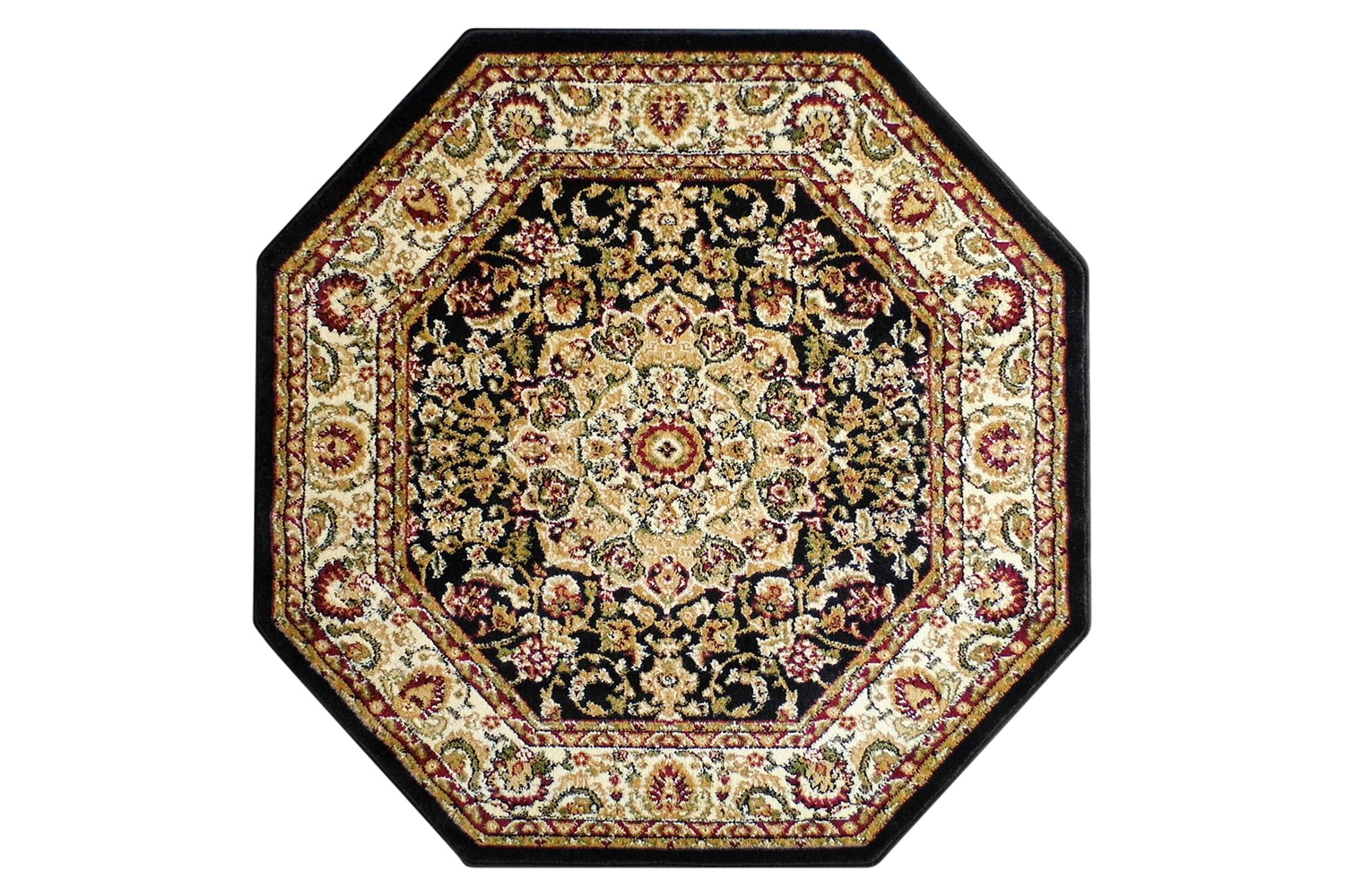 BLNK™ Mersin Collection Persian Style Octagon Olefin Area Rug with Jute Backing - Black, 4'W x 4'L