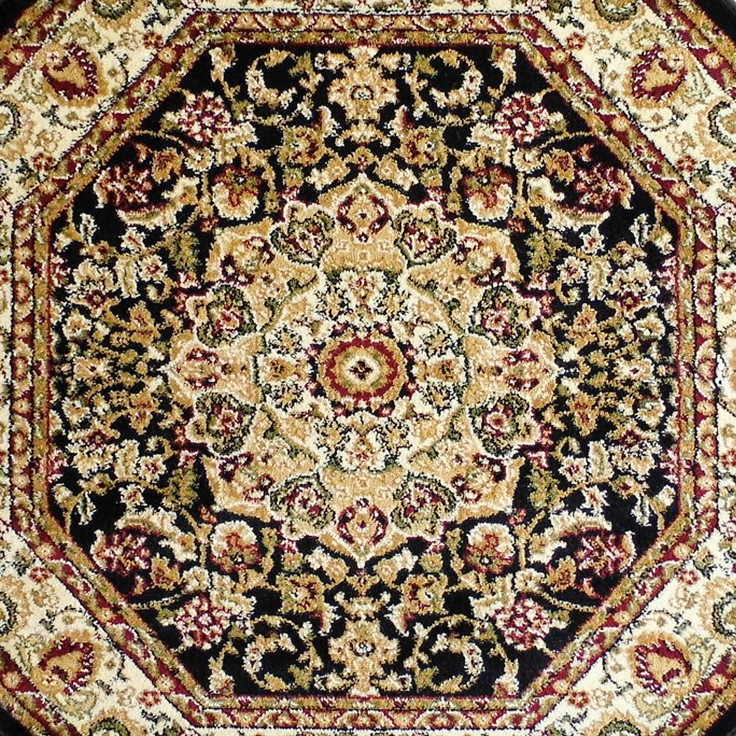 BLNK™ Mersin Collection Persian Style Octagon Olefin Area Rug with Jute Backing - Black, 4'W x 4'L