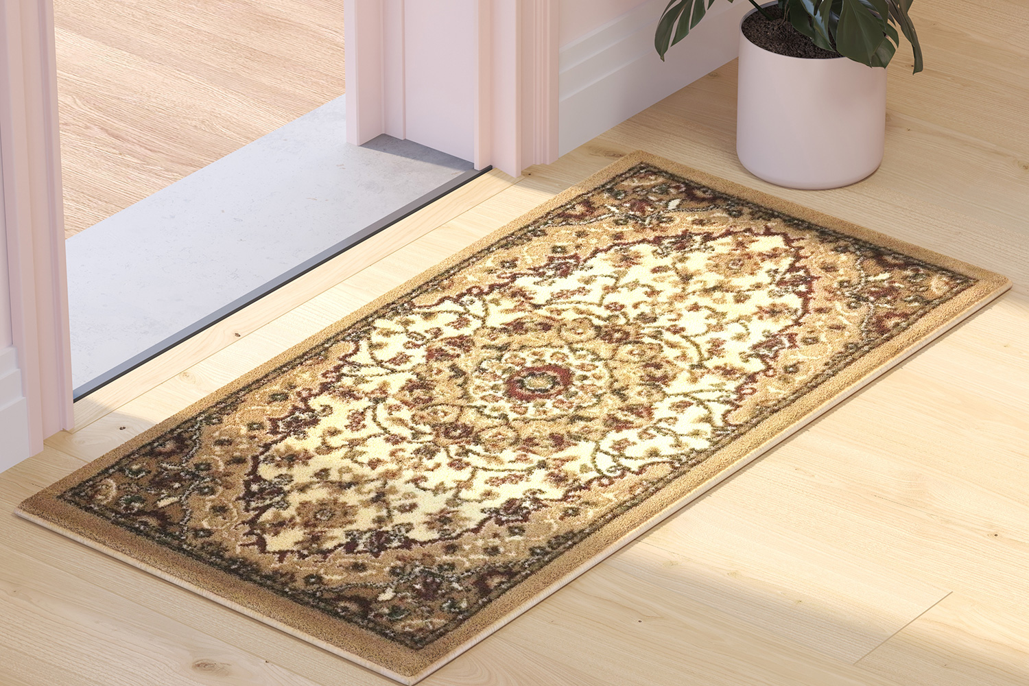 BLNK™ Mersin Collection Persian Style Olefin Area Rug with Jute Backing - Ivory, 2'W x 3'L