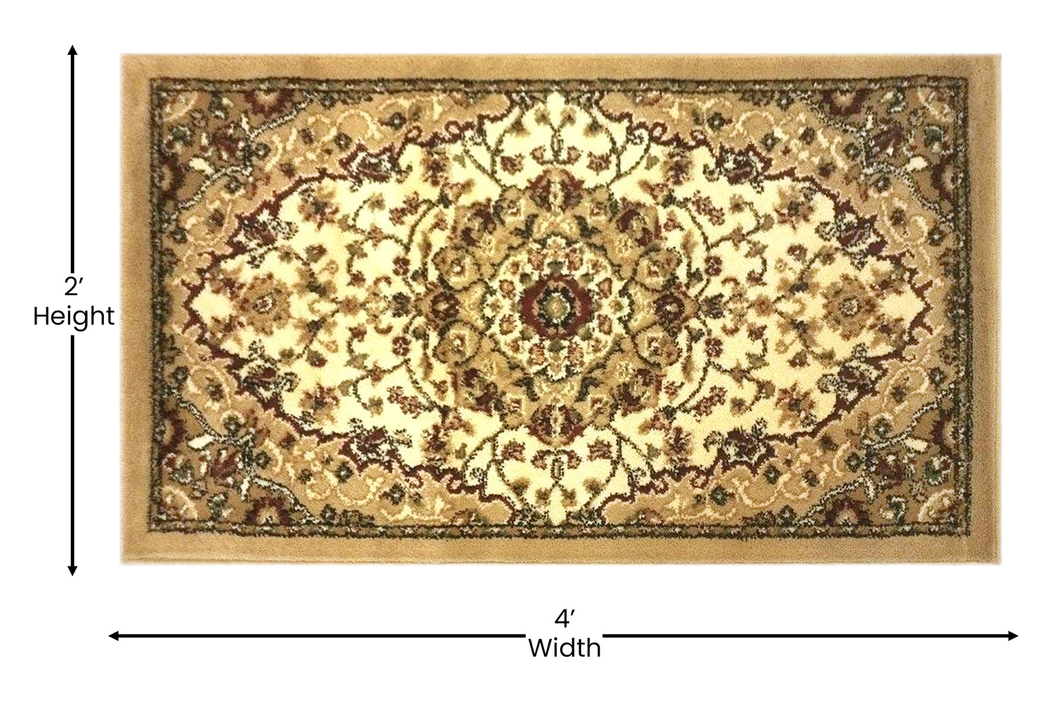 BLNK™ Mersin Collection Persian Style Olefin Area Rug with Jute Backing - Ivory, 2'W x 3'L