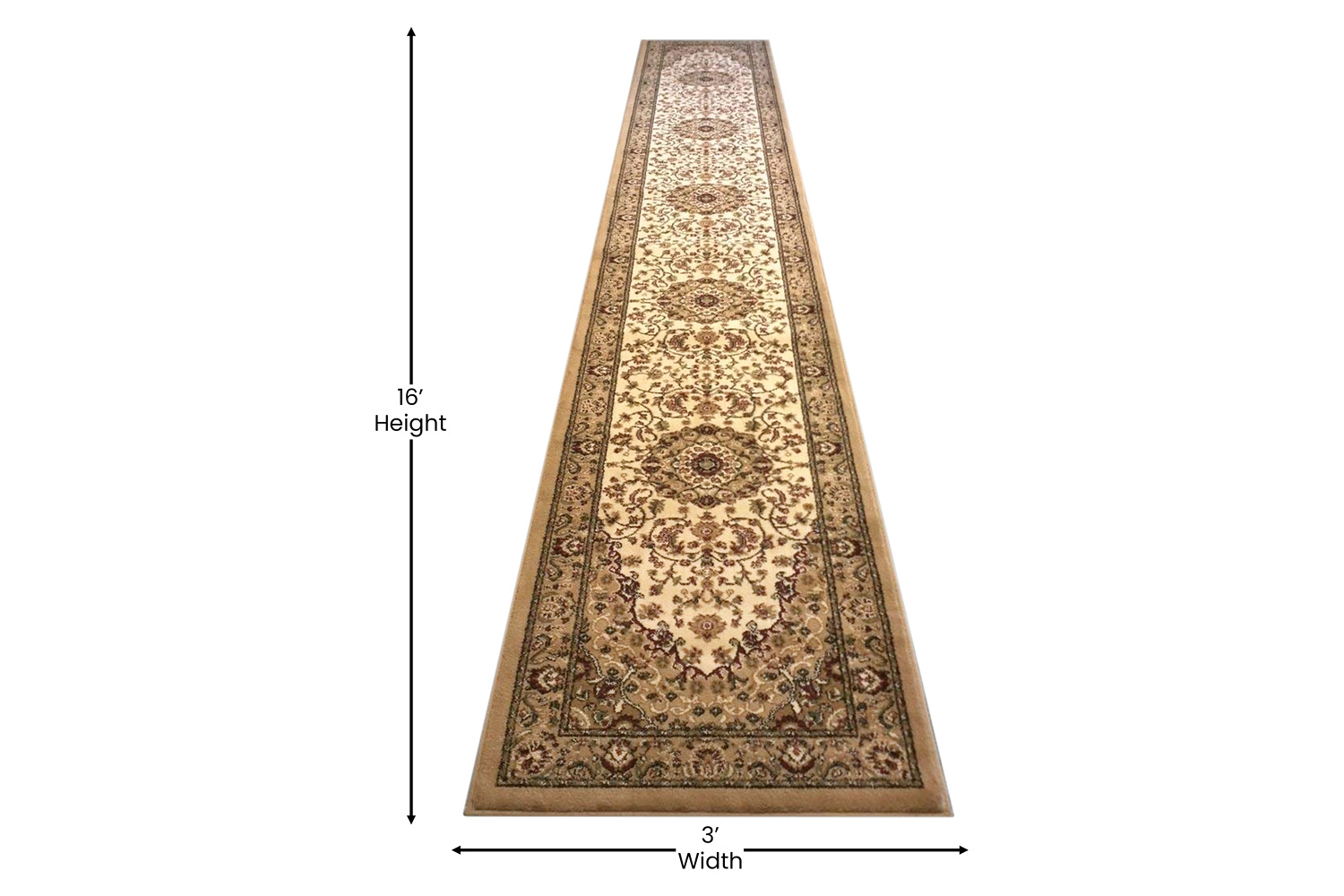 BLNK Mersin Collection Persian Style Olefin Area Rug with Jute Backing - Ivory, 3'W x 15'L