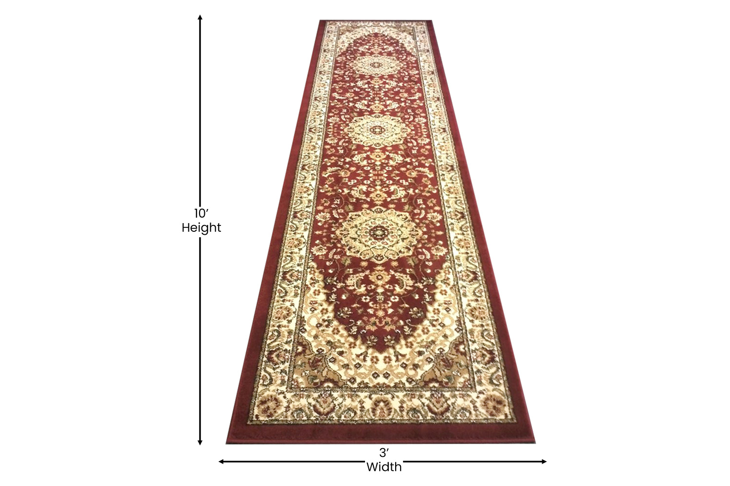 BLNK Mersin Collection Persian Style Olefin Area Rug with Jute Backing - Burgundy, 3'W x 10'L