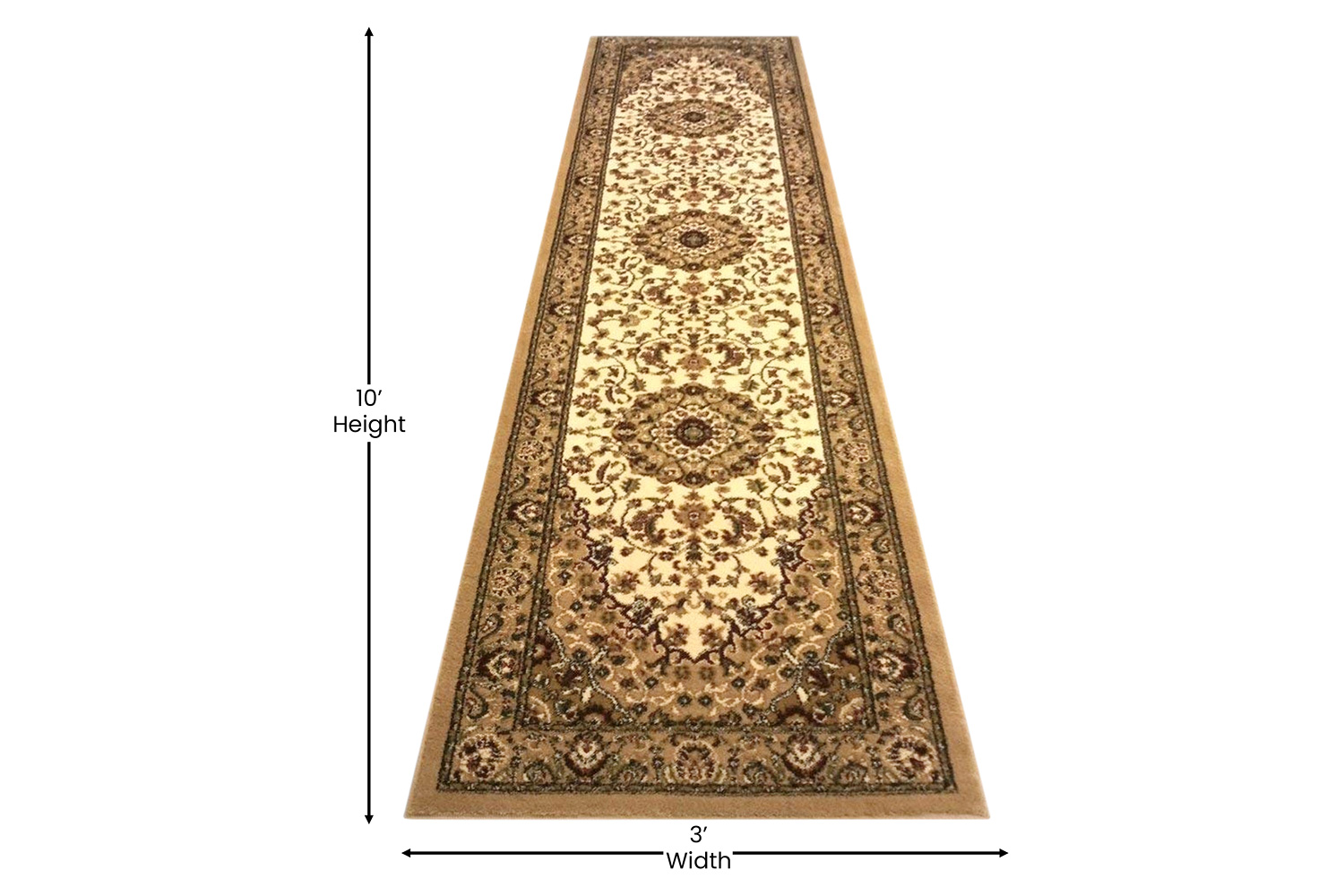 BLNK Mersin Collection Persian Style Olefin Area Rug with Jute Backing - Ivory, 3'W x 10'L