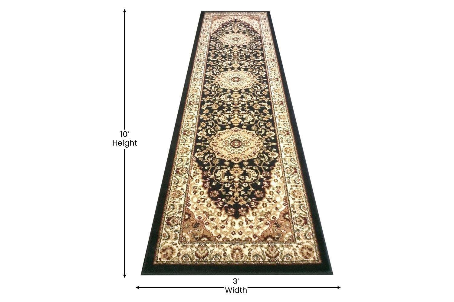 BLNK™ Mersin Collection Persian Style Olefin Area Rug with Jute Backing - Black, 3'W x 10'L