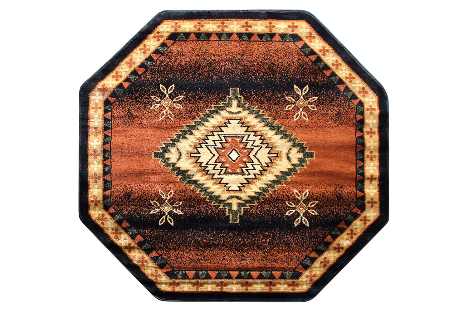 BLNK Mirage Collection Southwestern Style Round Olefin Area Rug with Jute Backing - Brown, 4'W x 4'L