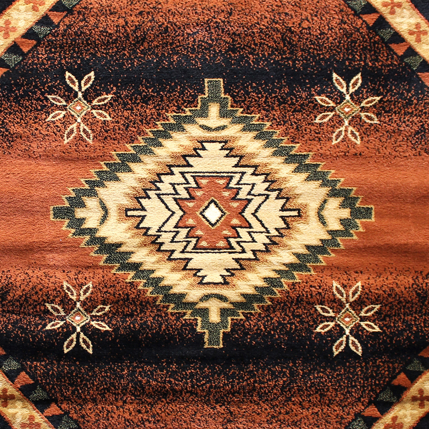 BLNK Mirage Collection Southwestern Style Round Olefin Area Rug with Jute Backing - Brown, 4'W x 4'L