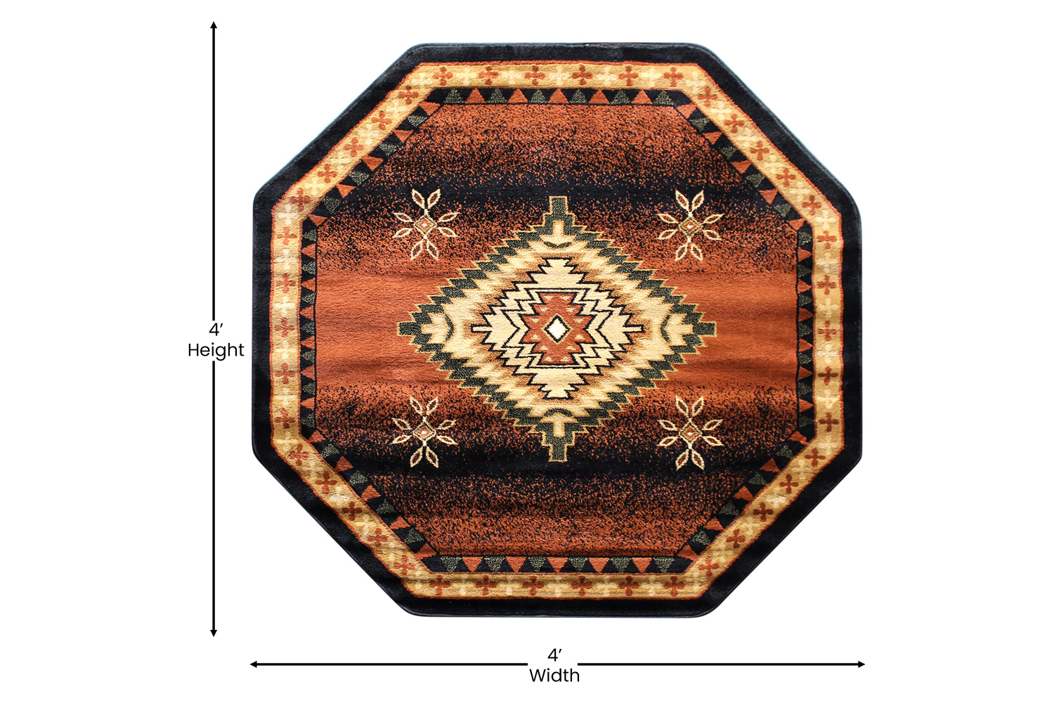 BLNK Mirage Collection Southwestern Style Round Olefin Area Rug with Jute Backing - Brown, 4'W x 4'L