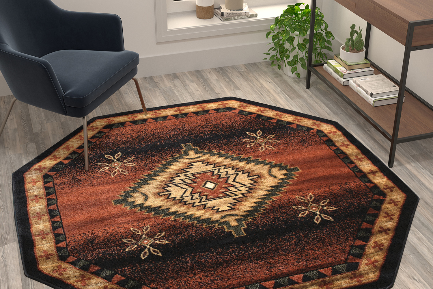 BLNK Mirage Collection Southwestern Style Round Olefin Area Rug with Jute Backing