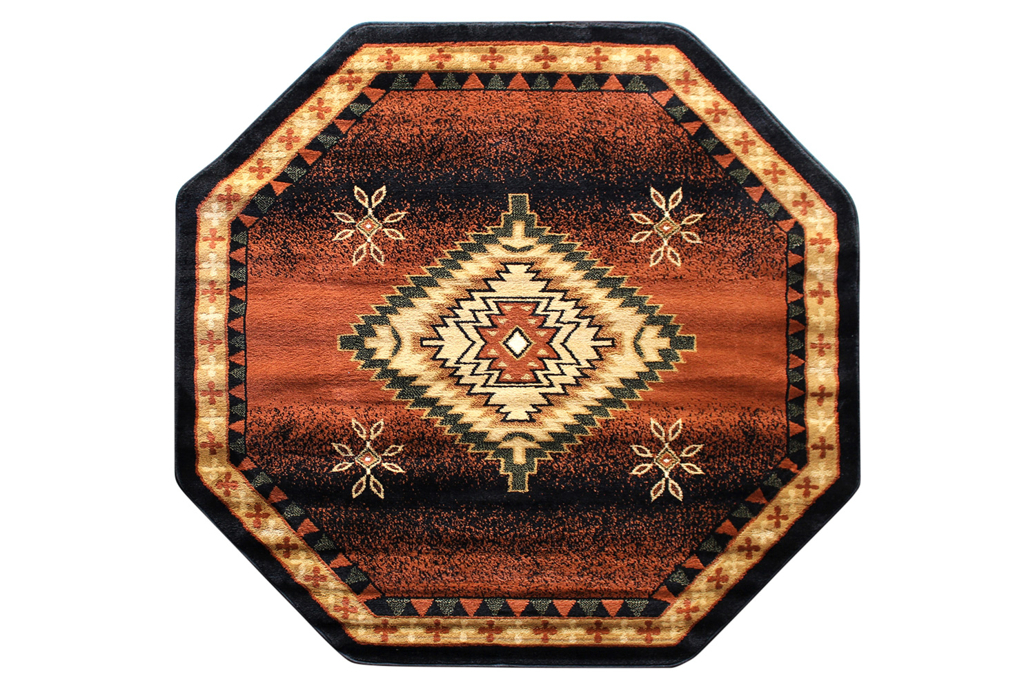 BLNK Mirage Collection Southwestern Style Round Olefin Area Rug with Jute Backing - Brown, 5'W x 5'L