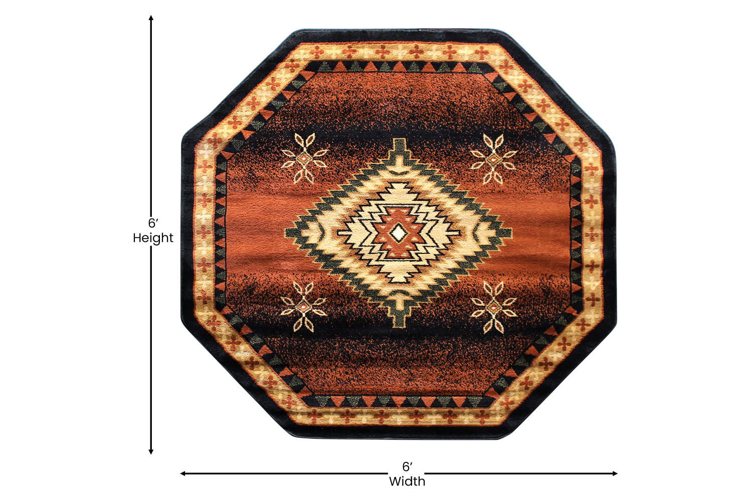 BLNK Mirage Collection Southwestern Style Round Olefin Area Rug with Jute Backing - Brown, 5'W x 5'L