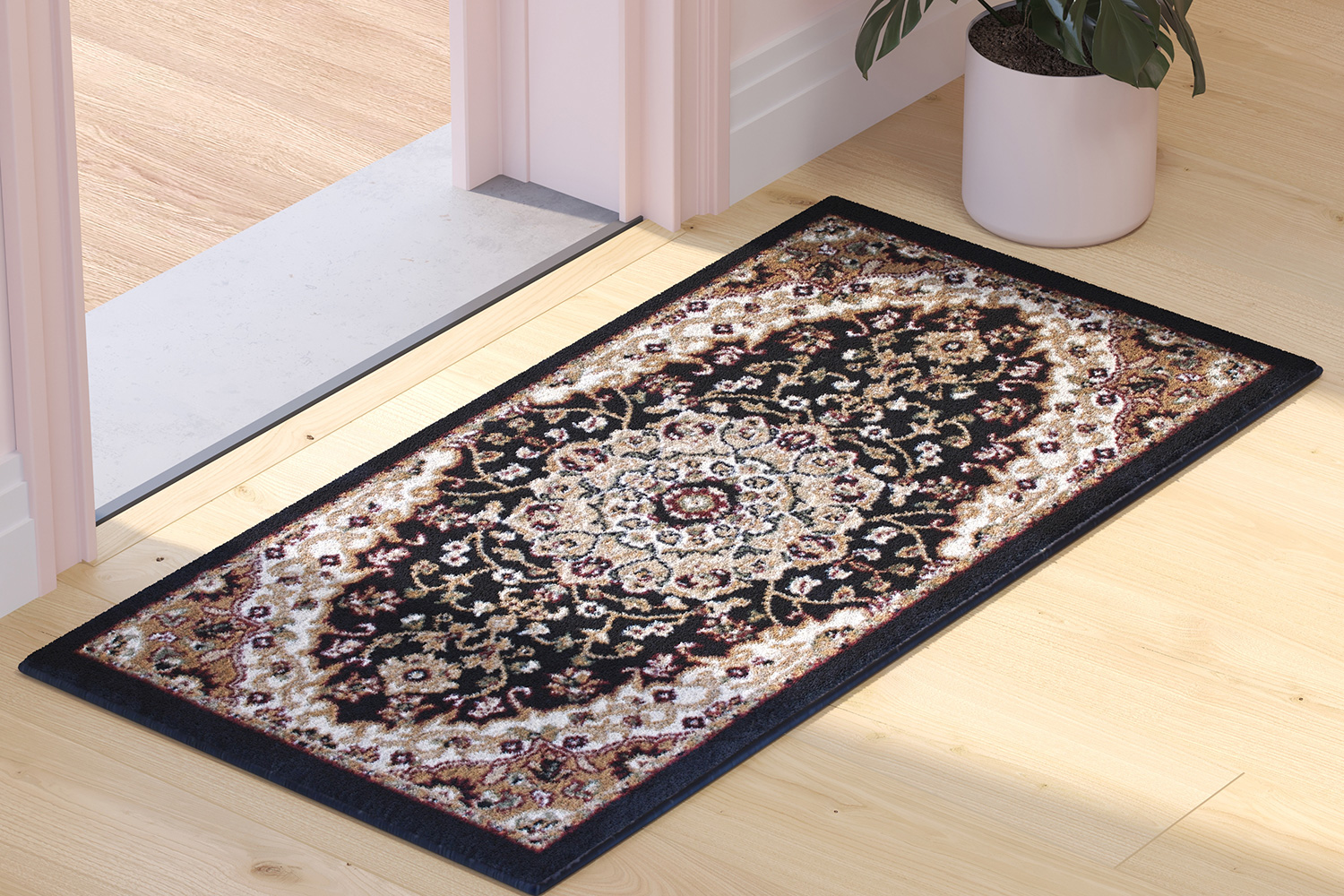 BLNK™ Mersin Collection Persian Style Olefin Area Rug with Jute Backing - Black, 2'W x 3'L