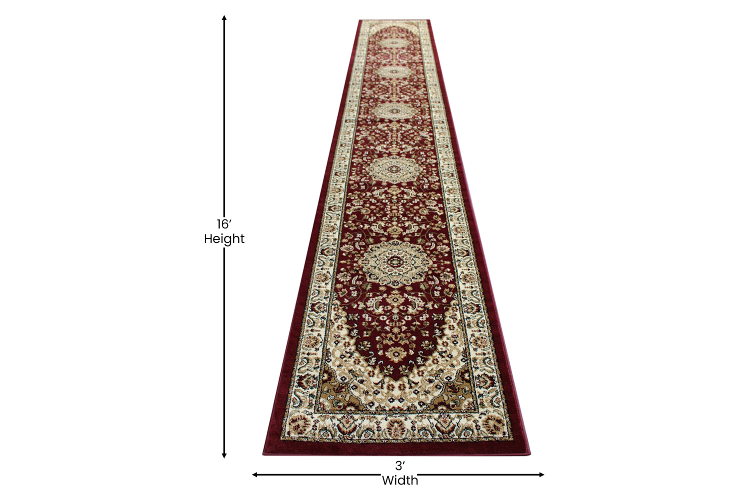 BLNK™ Mersin Collection Persian Style Olefin Area Rug with Jute Backing - Burgundy, 3'W x 15'L