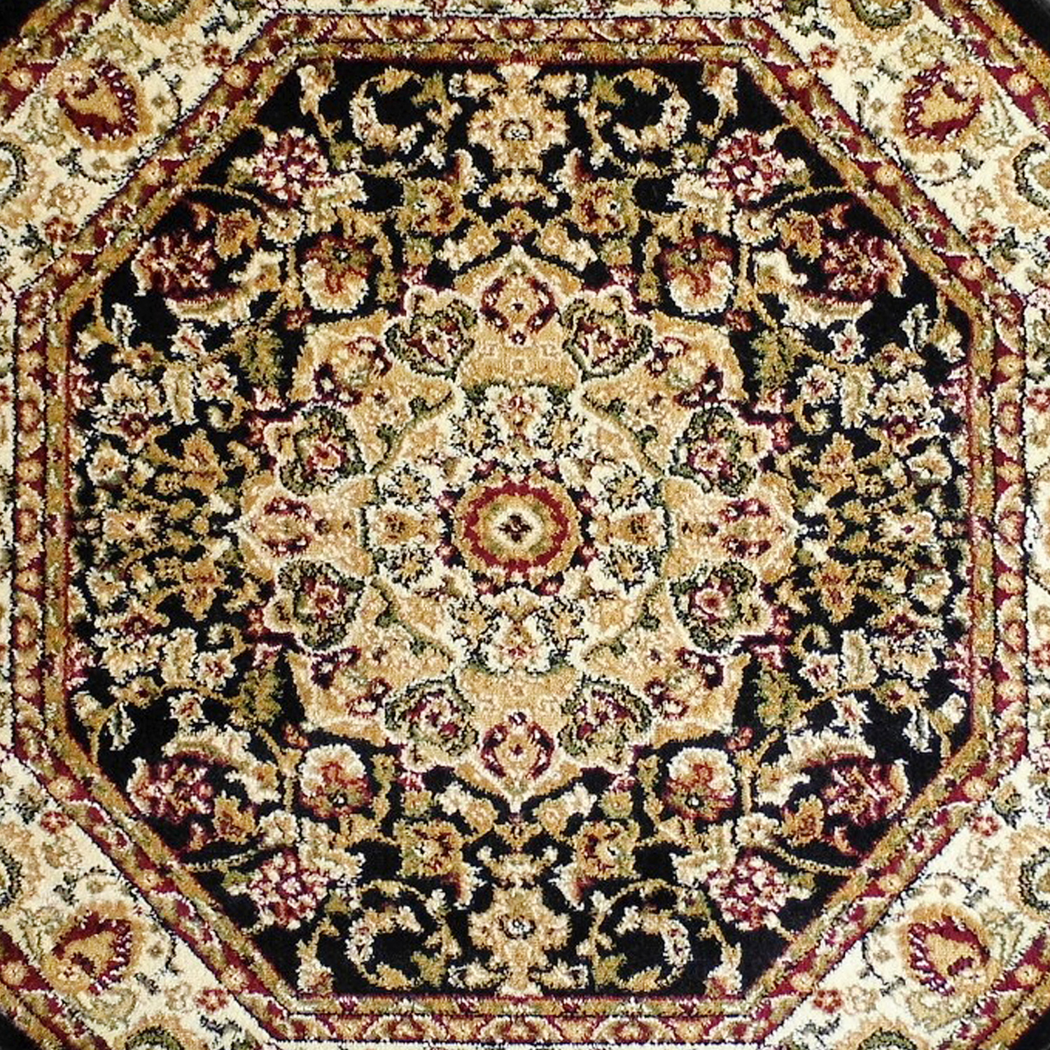 BLNK™ Mersin Collection Persian Style Octagon Olefin Area Rug with Jute Backing - Black, 5'W x 5'L