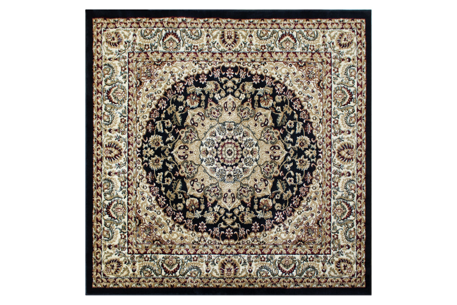 BLNK Mersin Collection Persian Style Square Olefin Area Rug with Jute Backing - Black, 5'W x 5'L