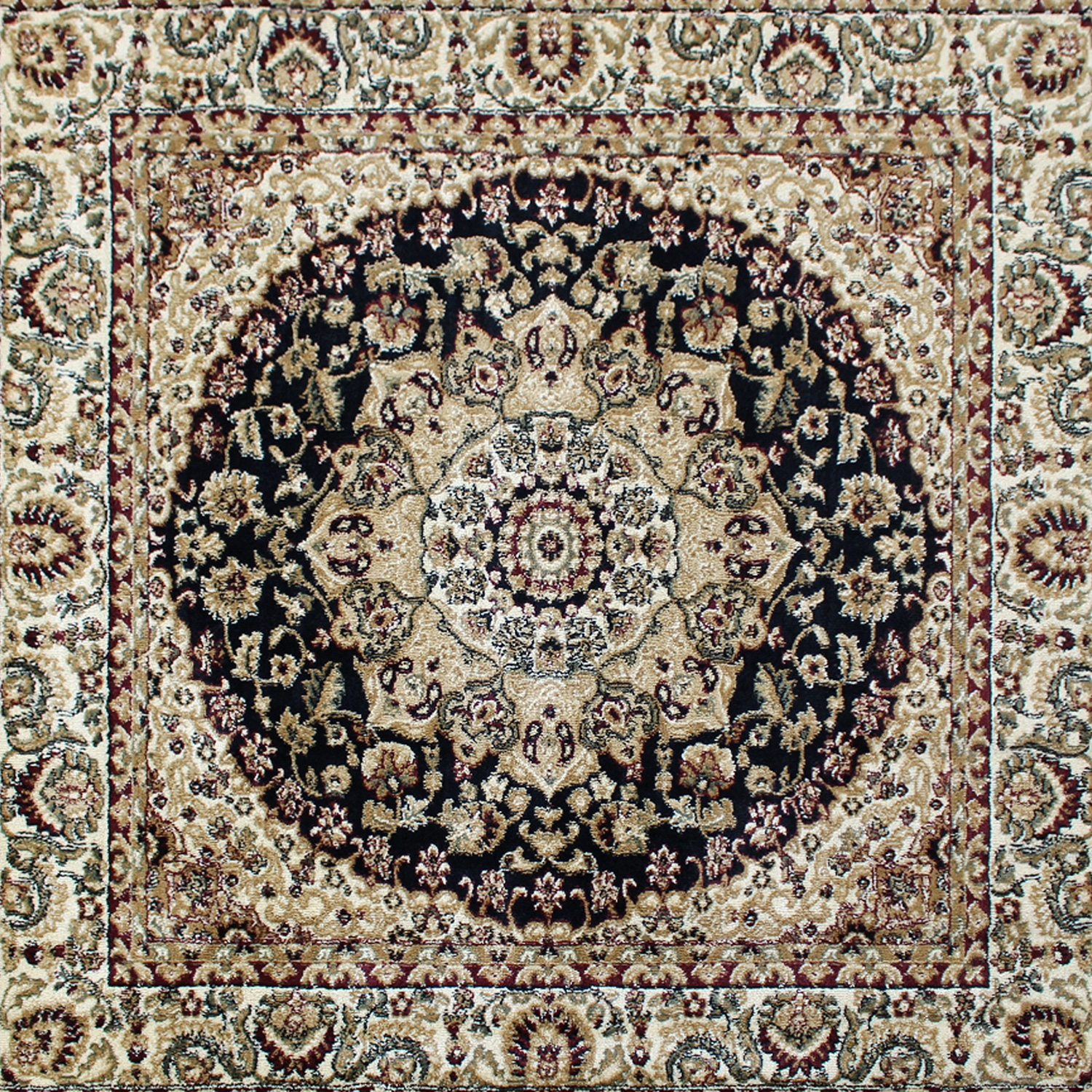 BLNK Mersin Collection Persian Style Square Olefin Area Rug with Jute Backing - Black, 5'W x 5'L