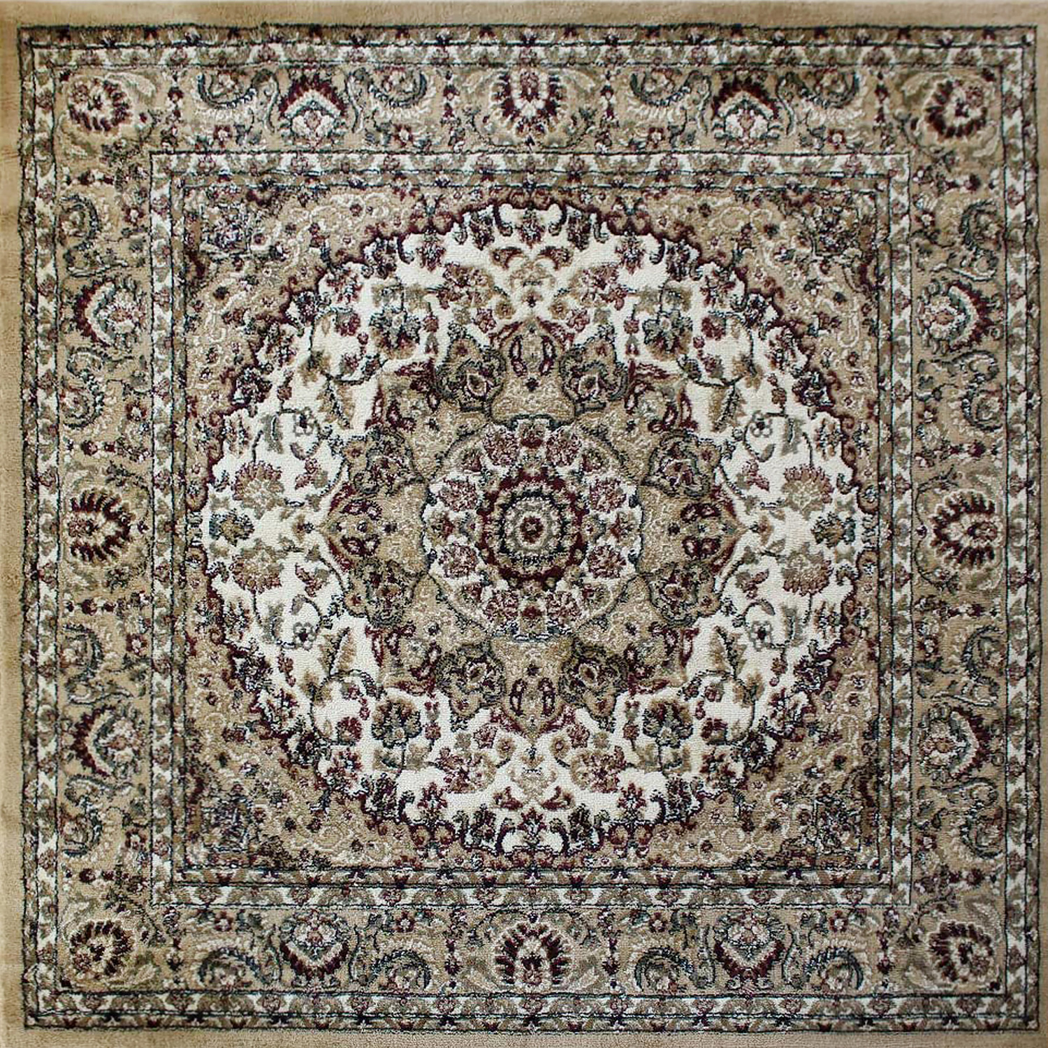 BLNK™ Mersin Collection Persian Style Square Olefin Area Rug with Jute Backing - Ivory, 7'W x 7'L