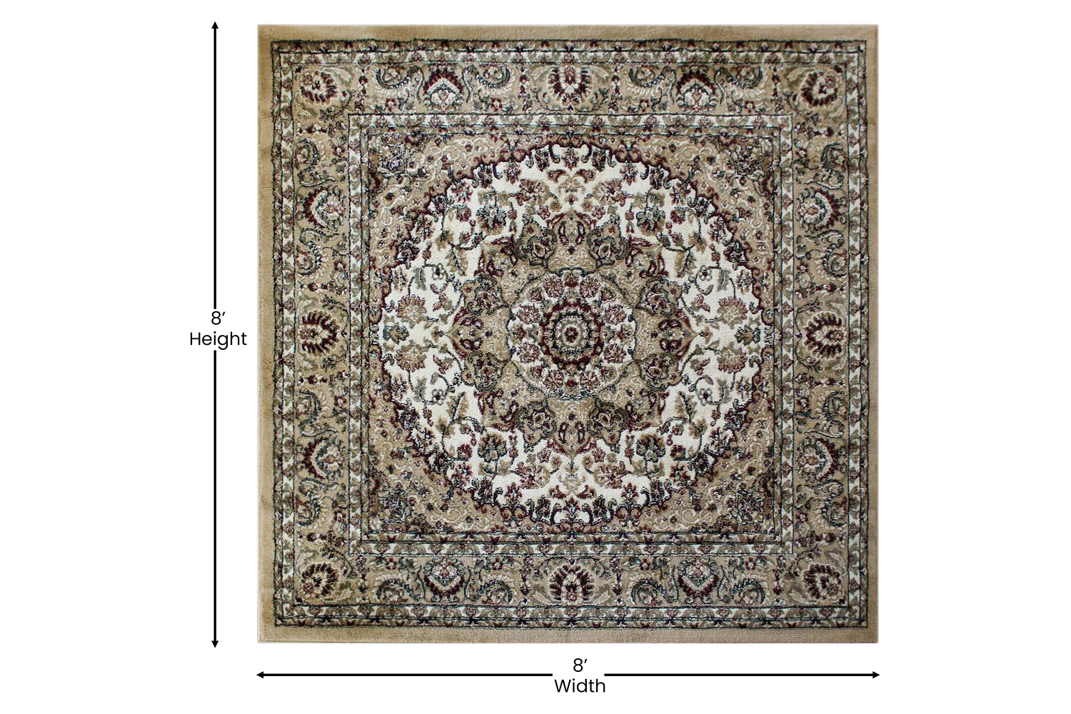 BLNK™ Mersin Collection Persian Style Square Olefin Area Rug with Jute Backing - Ivory, 7'W x 7'L