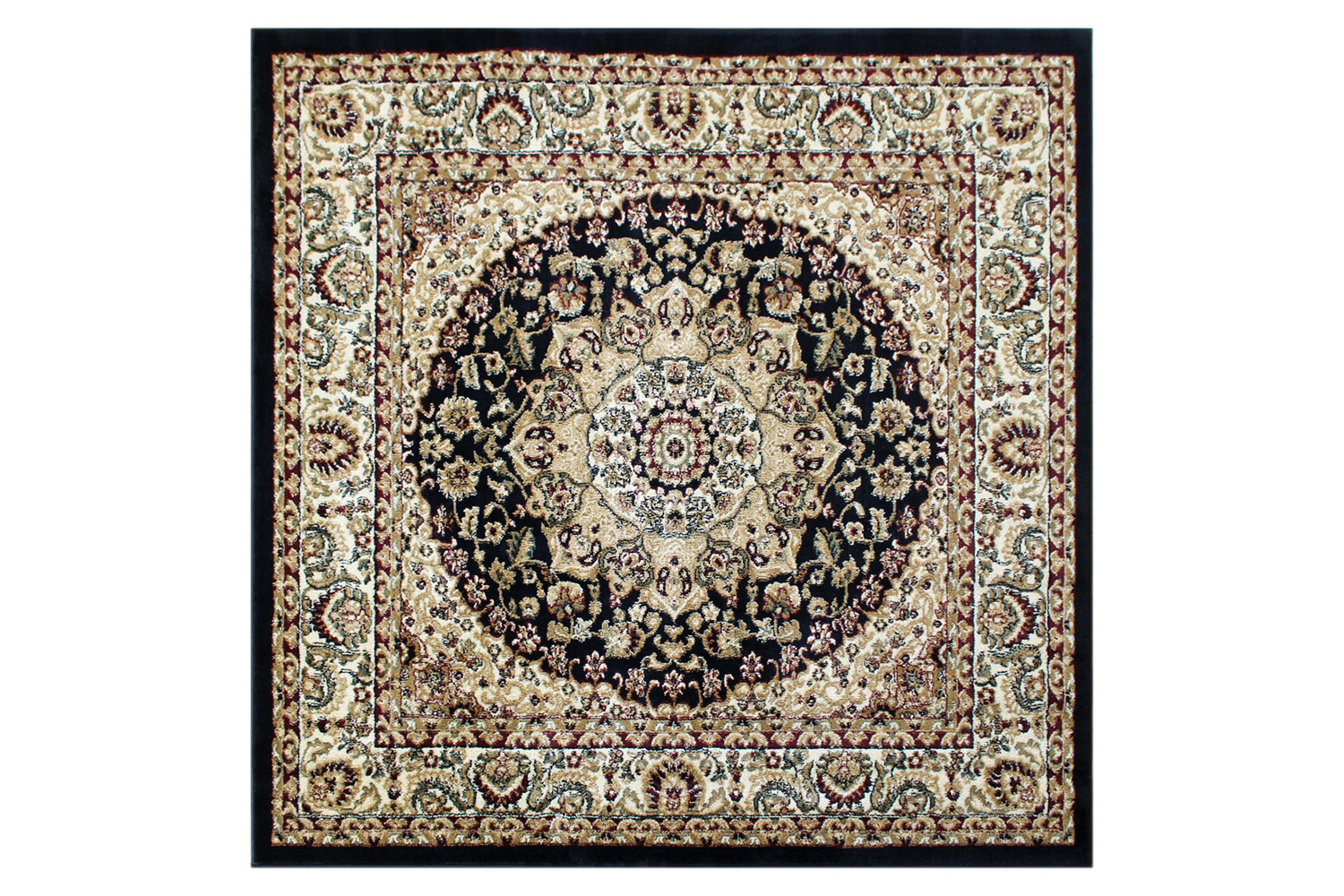 BLNK Mersin Collection Persian Style Square Olefin Area Rug with Jute Backing - Black, 7'W x 7'L