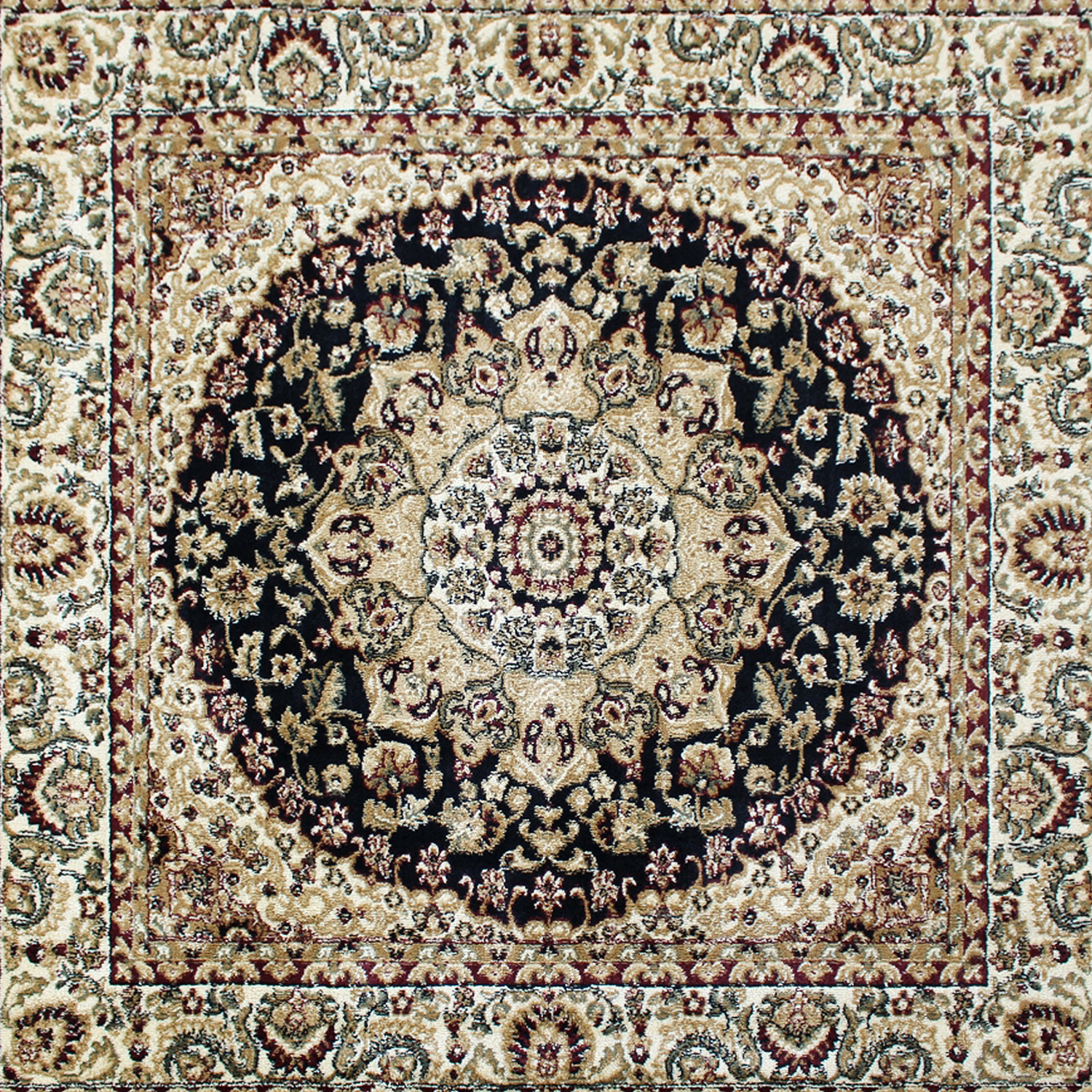 BLNK Mersin Collection Persian Style Square Olefin Area Rug with Jute Backing - Black, 7'W x 7'L