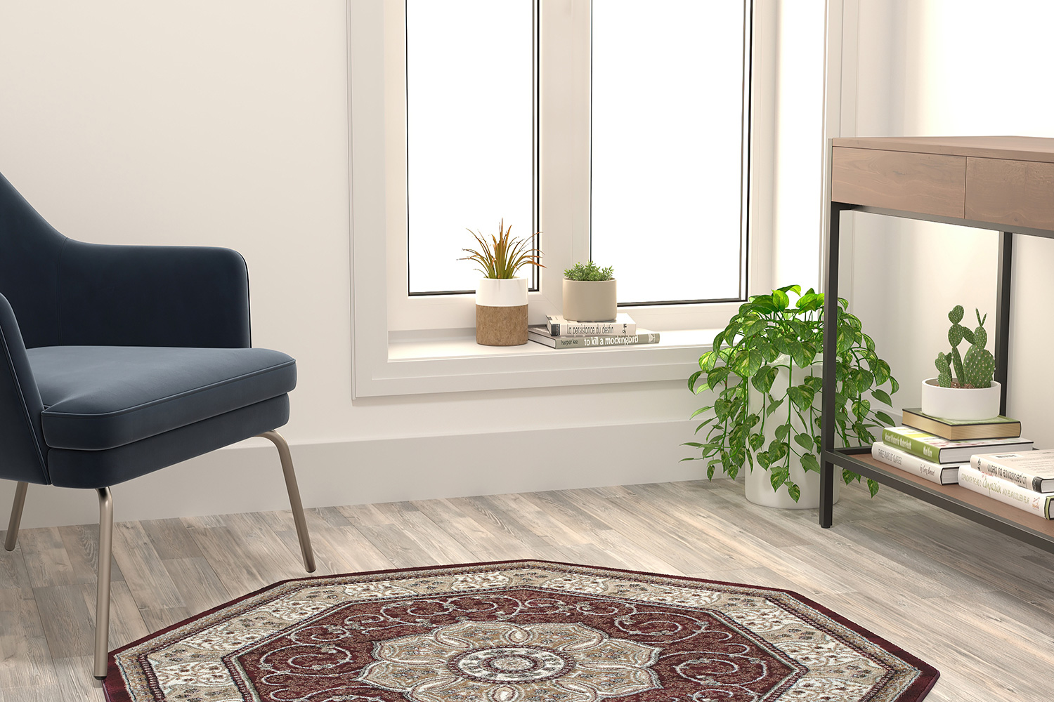 BLNK - Portman Collection Persian Style Octagon Olefin Area Rug with Jute Backing