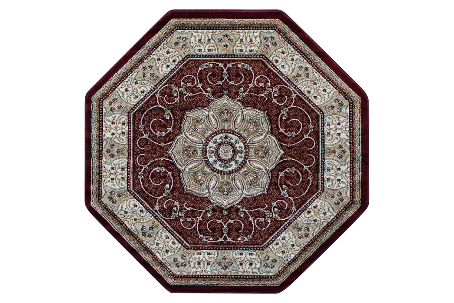 BLNK Portman Collection Persian Style Octagon Olefin Area Rug with Jute Backing - Burgundy, 4'W x 4'L