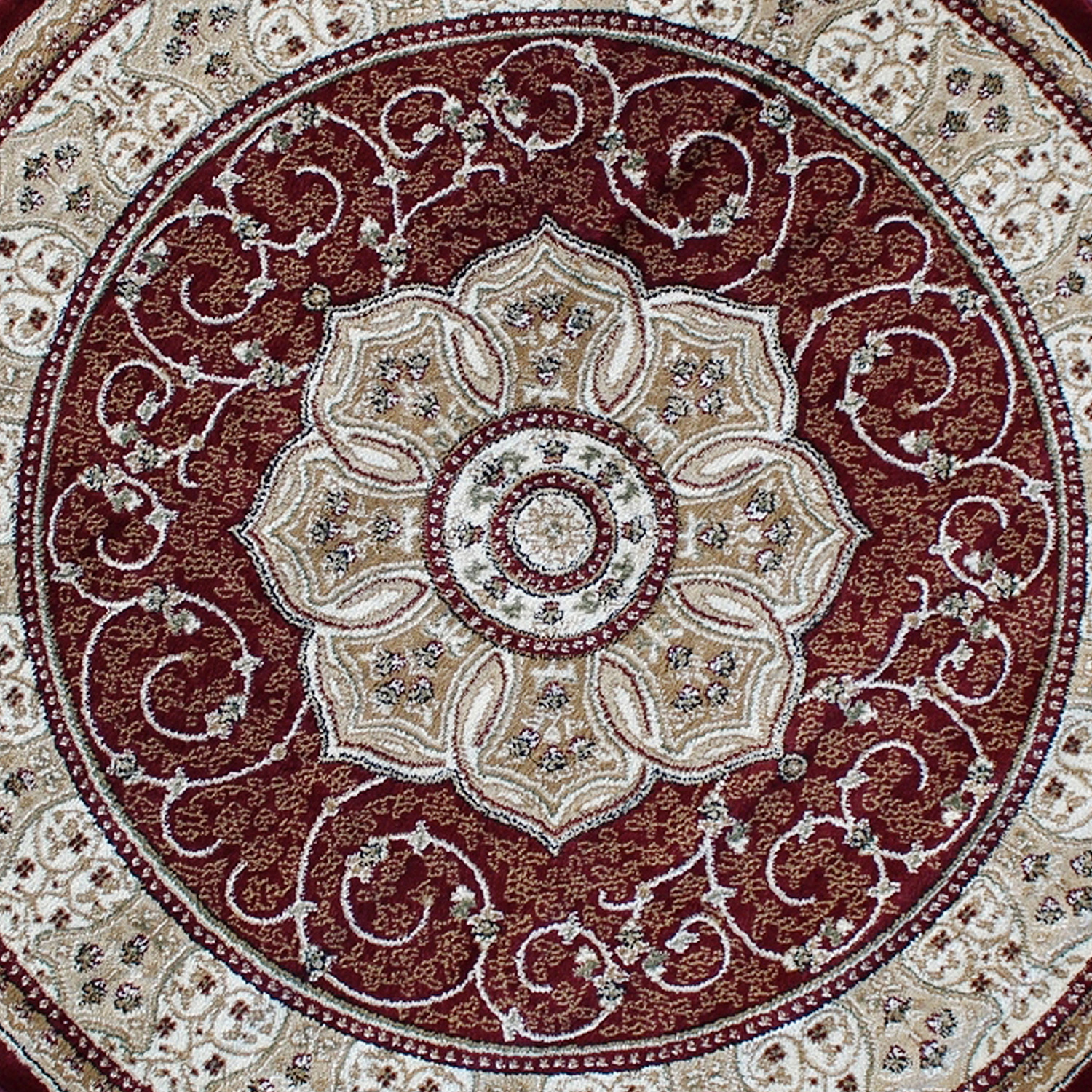 BLNK Portman Collection Persian Style Round Olefin Area Rug with Jute Backing - Burgundy, 5'W x 5'L