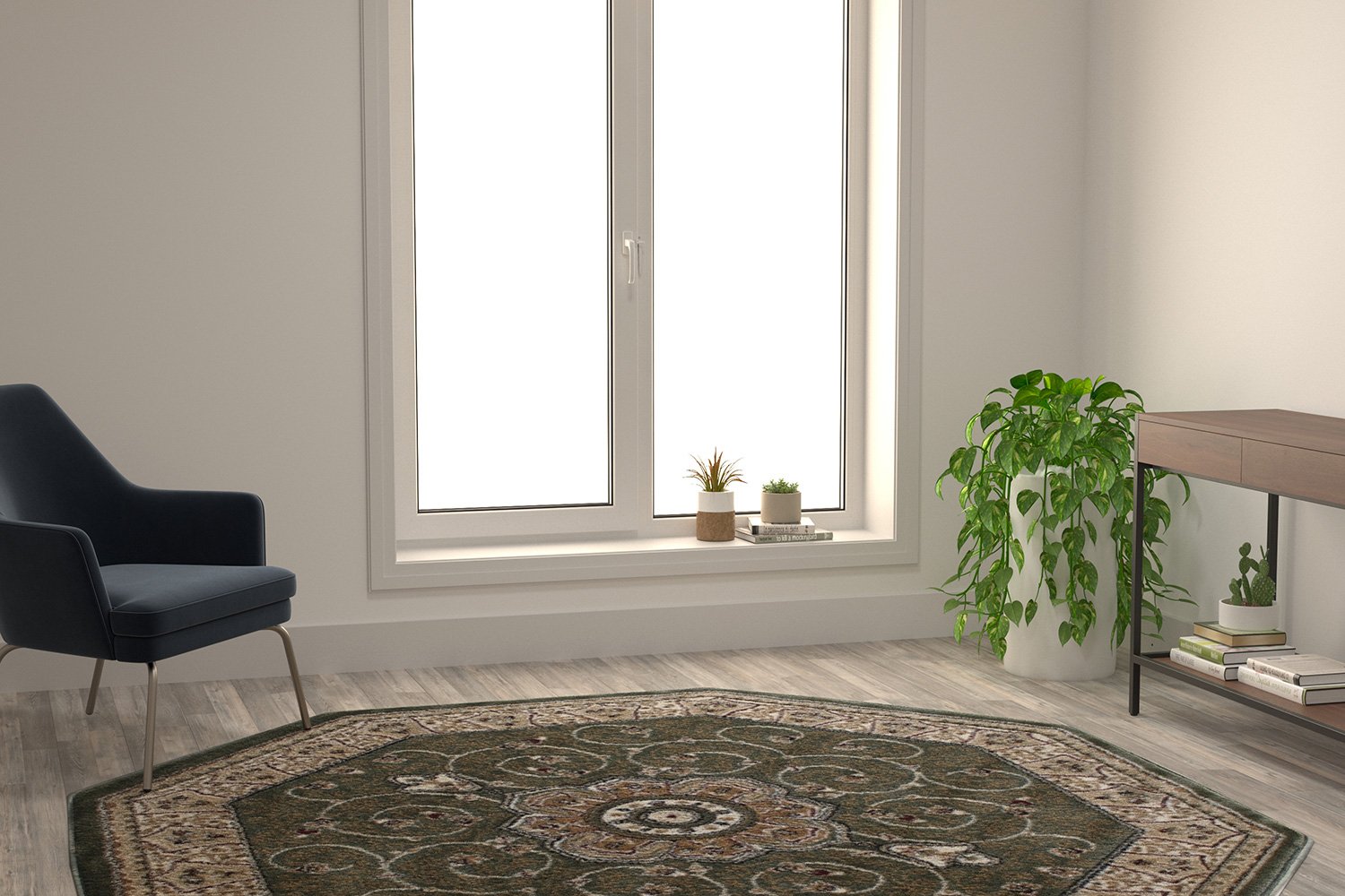 BLNK Portman Collection Persian Style Round Olefin Area Rug with Jute Backing