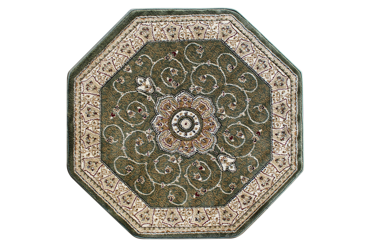 BLNK Portman Collection Persian Style Round Olefin Area Rug with Jute Backing - Green, 7'W x 7'L