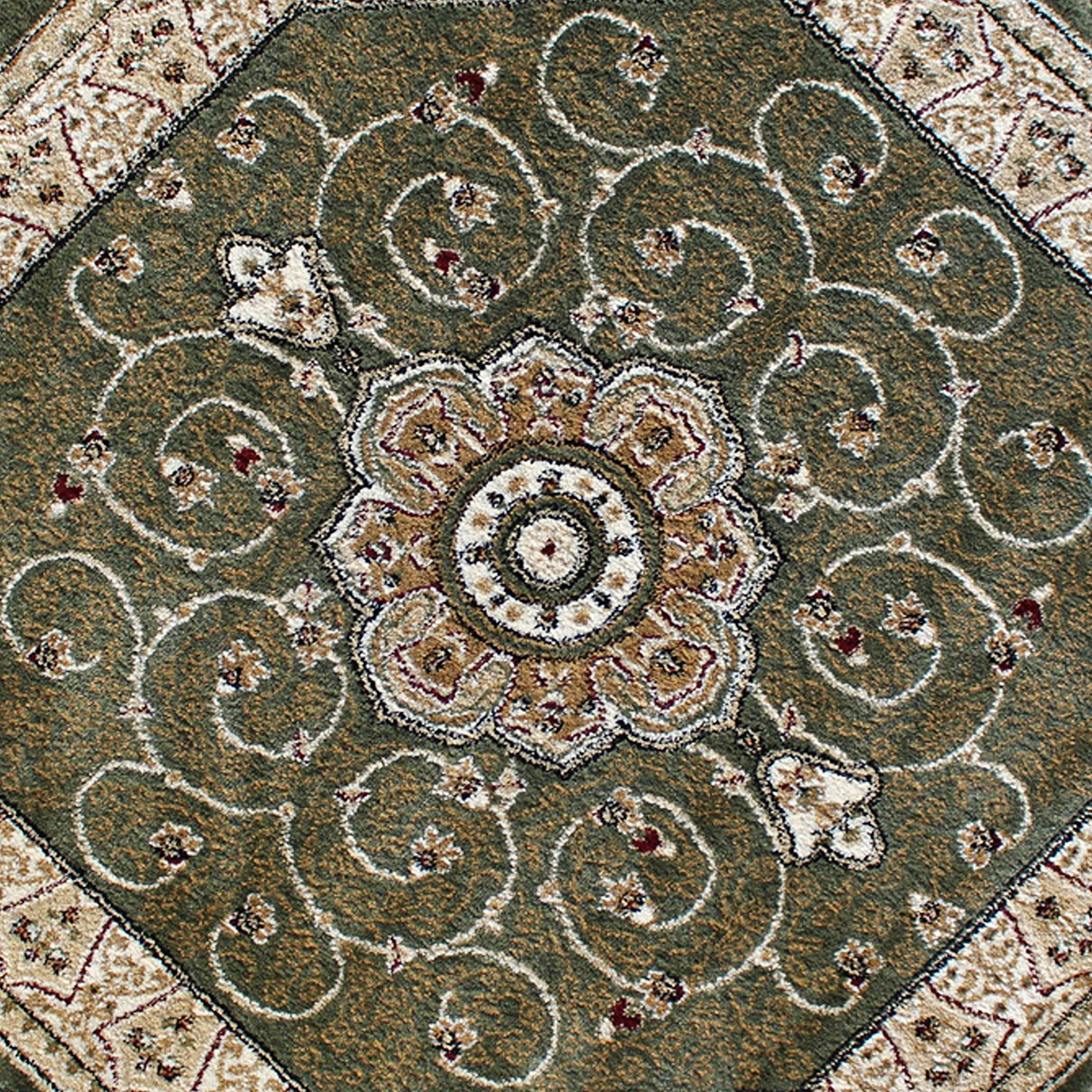 BLNK Portman Collection Persian Style Round Olefin Area Rug with Jute Backing - Green, 7'W x 7'L