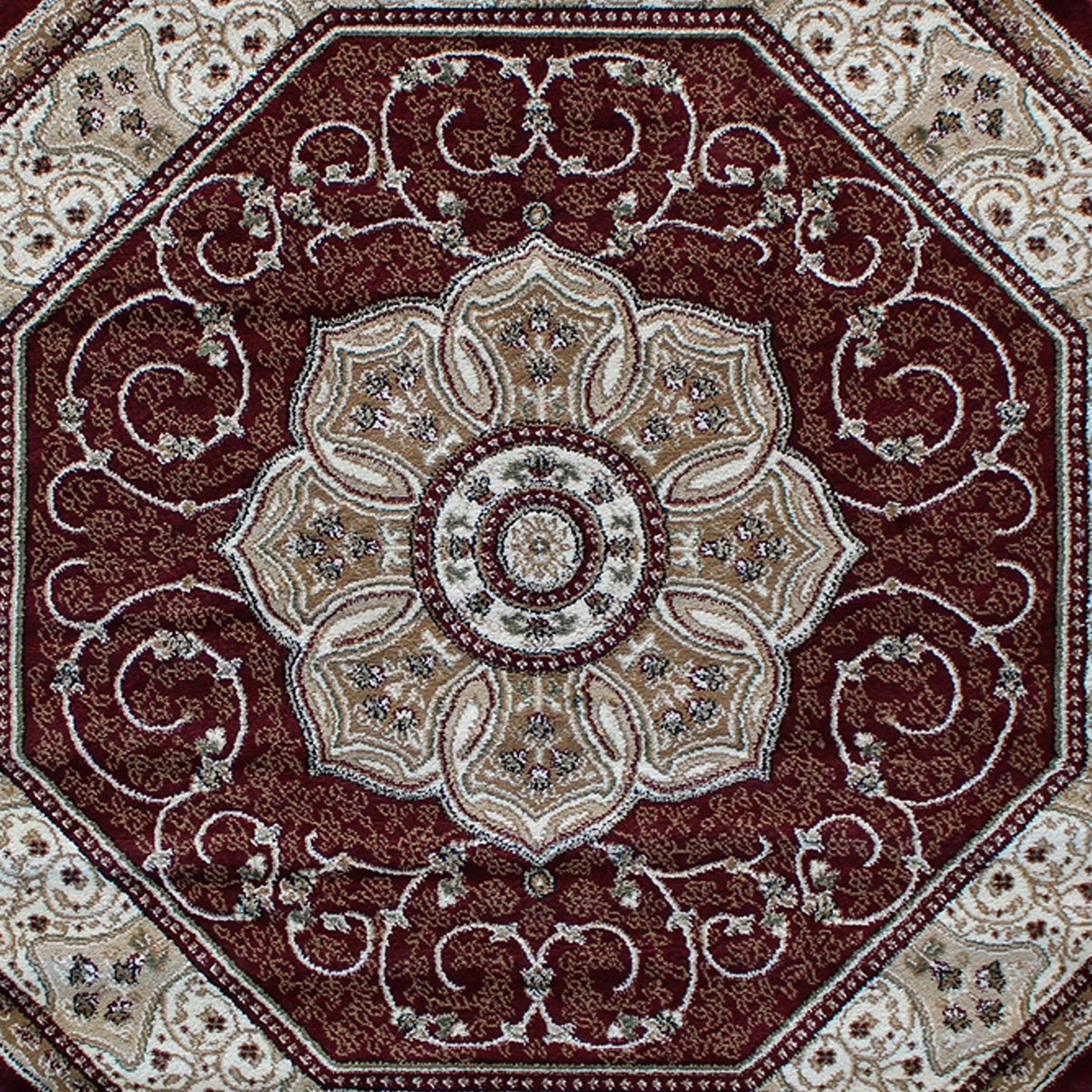 BLNK™ Portman Collection Persian Style Octagon Olefin Area Rug with Jute Backing - Burgundy, 7'W x 7'L