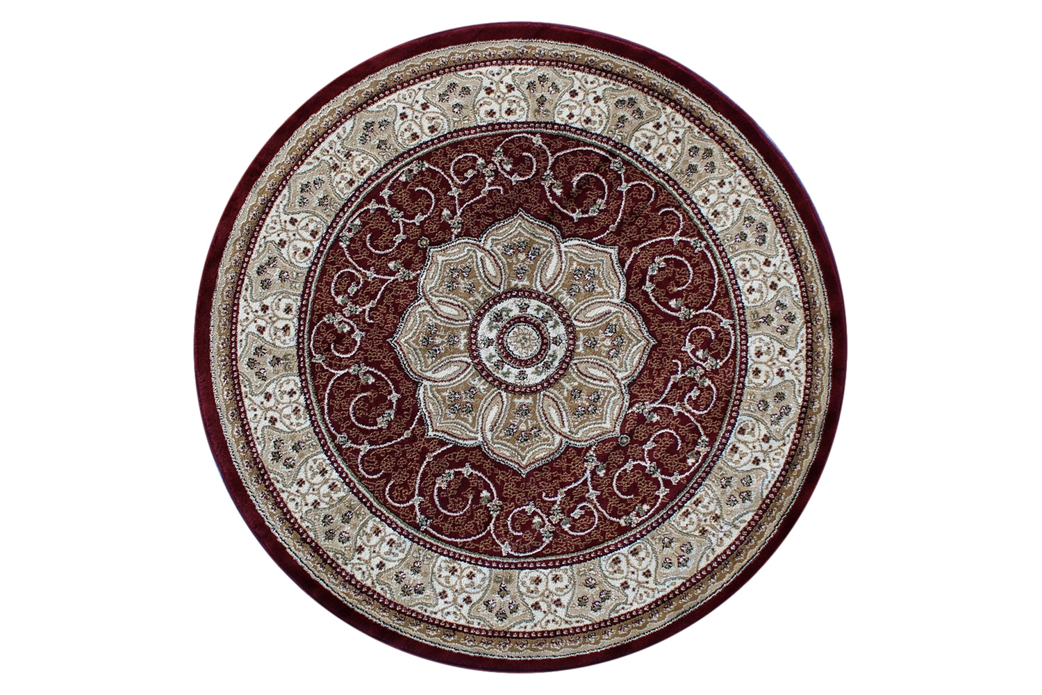 BLNK Portman Collection Persian Style Round Olefin Area Rug with Jute Backing - Burgundy, 7'W x 7'L