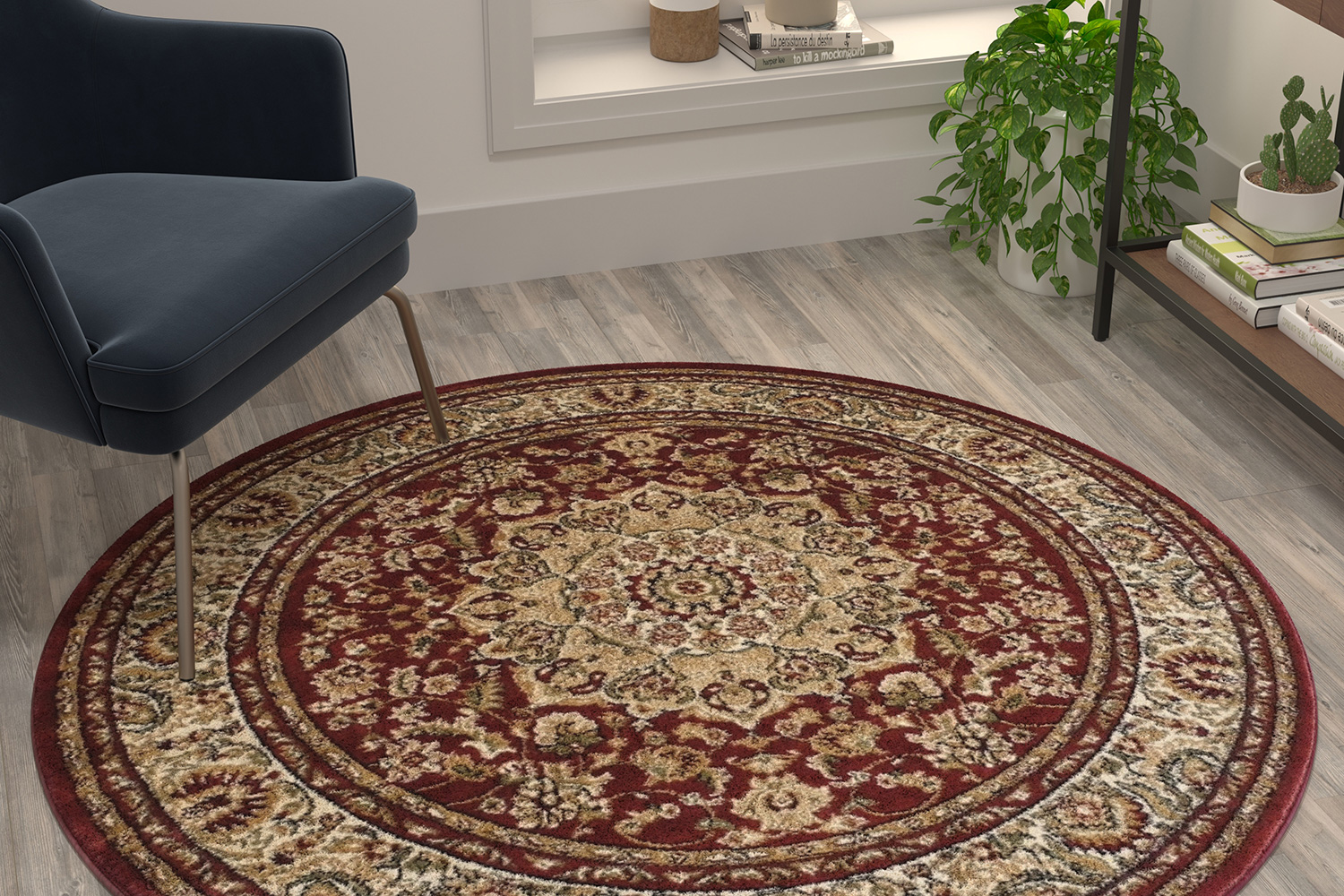 BLNK Mersin Collection Persian Style Octagon Olefin Area Rug with Jute Backing