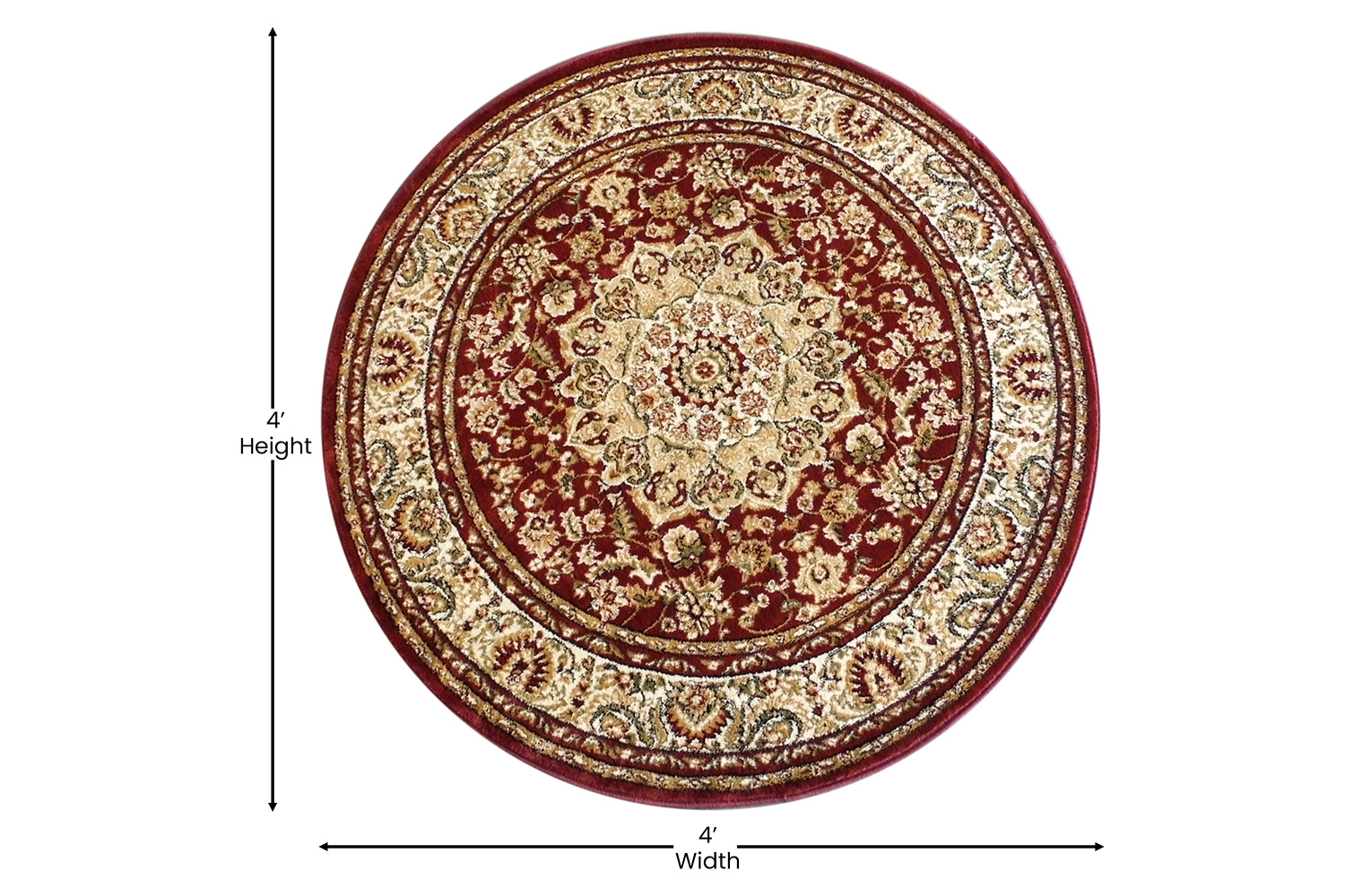 BLNK Mersin Collection Persian Style Octagon Olefin Area Rug with Jute Backing - Burgundy, 4'W x 4'L