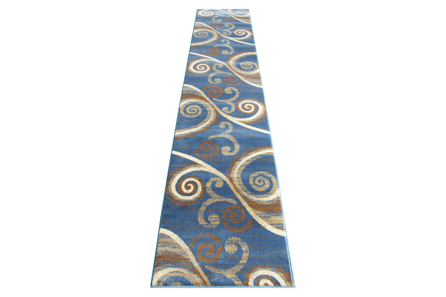 BLNK Valli Collection Abstract Olefin Area Rug with Jute Backing - Blue, 2'W x 11'L