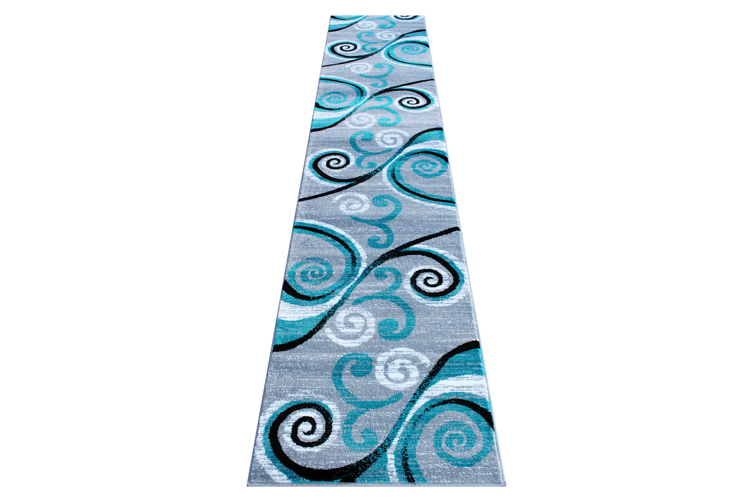 BLNK Valli Collection Abstract Olefin Area Rug with Jute Backing - Turquoise, 2'W x 11'L