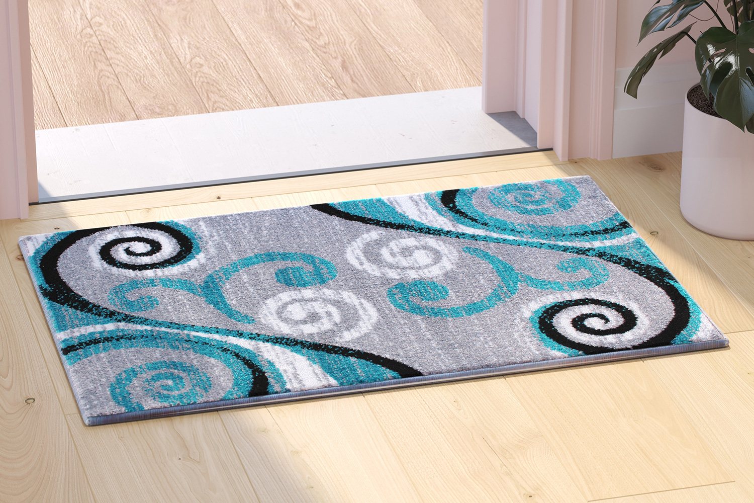 BLNK Valli Collection Abstract Olefin Area Rug with Jute Backing