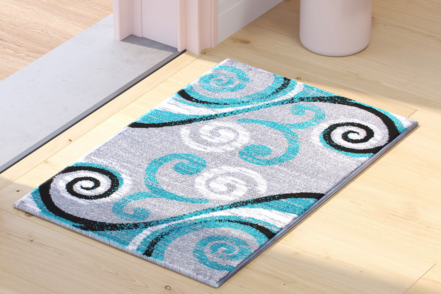 BLNK Valli Collection Abstract Olefin Area Rug with Jute Backing - Turquoise, 2'W x 3'L