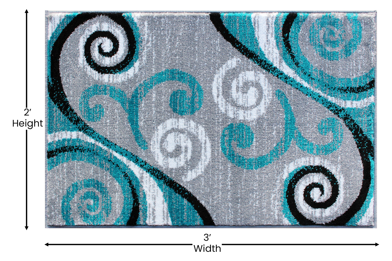 BLNK Valli Collection Abstract Olefin Area Rug with Jute Backing - Turquoise, 2'W x 3'L