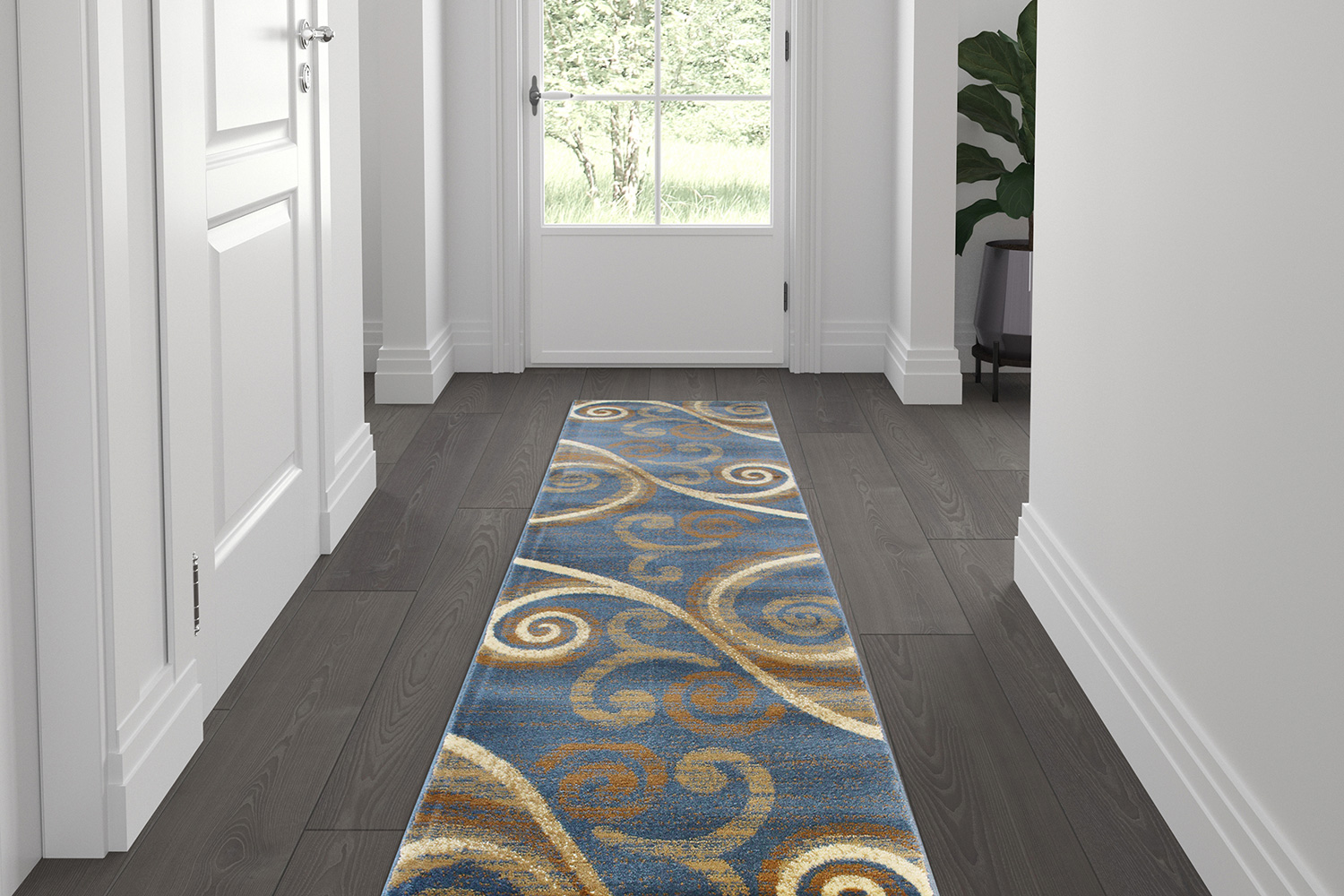 BLNK Valli Collection Abstract Olefin Area Rug with Jute Backing