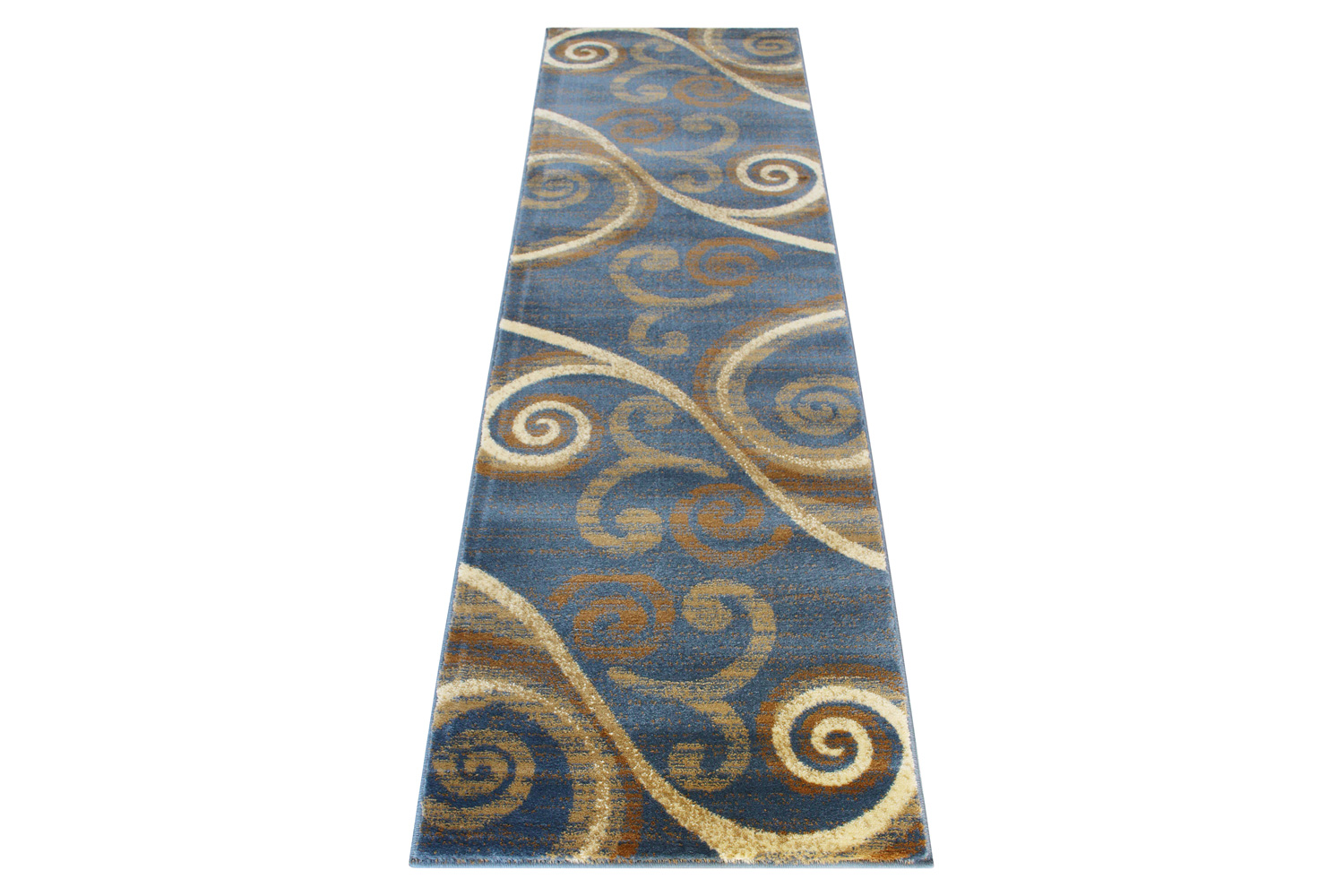 BLNK Valli Collection Abstract Olefin Area Rug with Jute Backing - Blue, 2'W x 7'L