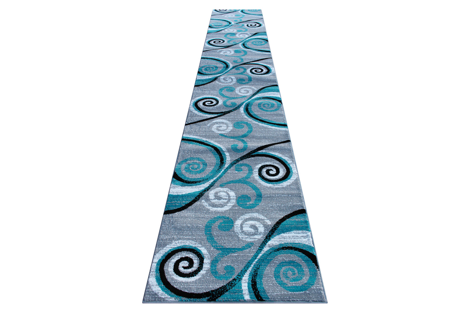 BLNK Valli Collection Abstract Olefin Area Rug with Jute Backing - Turquoise, 3'W x 16'L