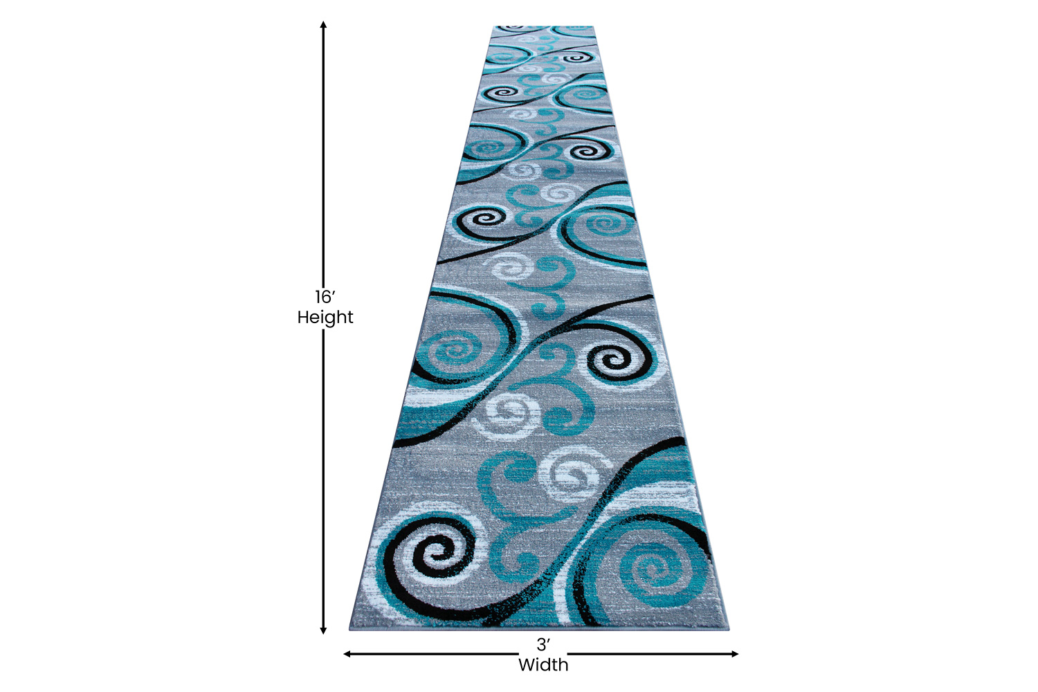 BLNK Valli Collection Abstract Olefin Area Rug with Jute Backing - Turquoise, 3'W x 16'L