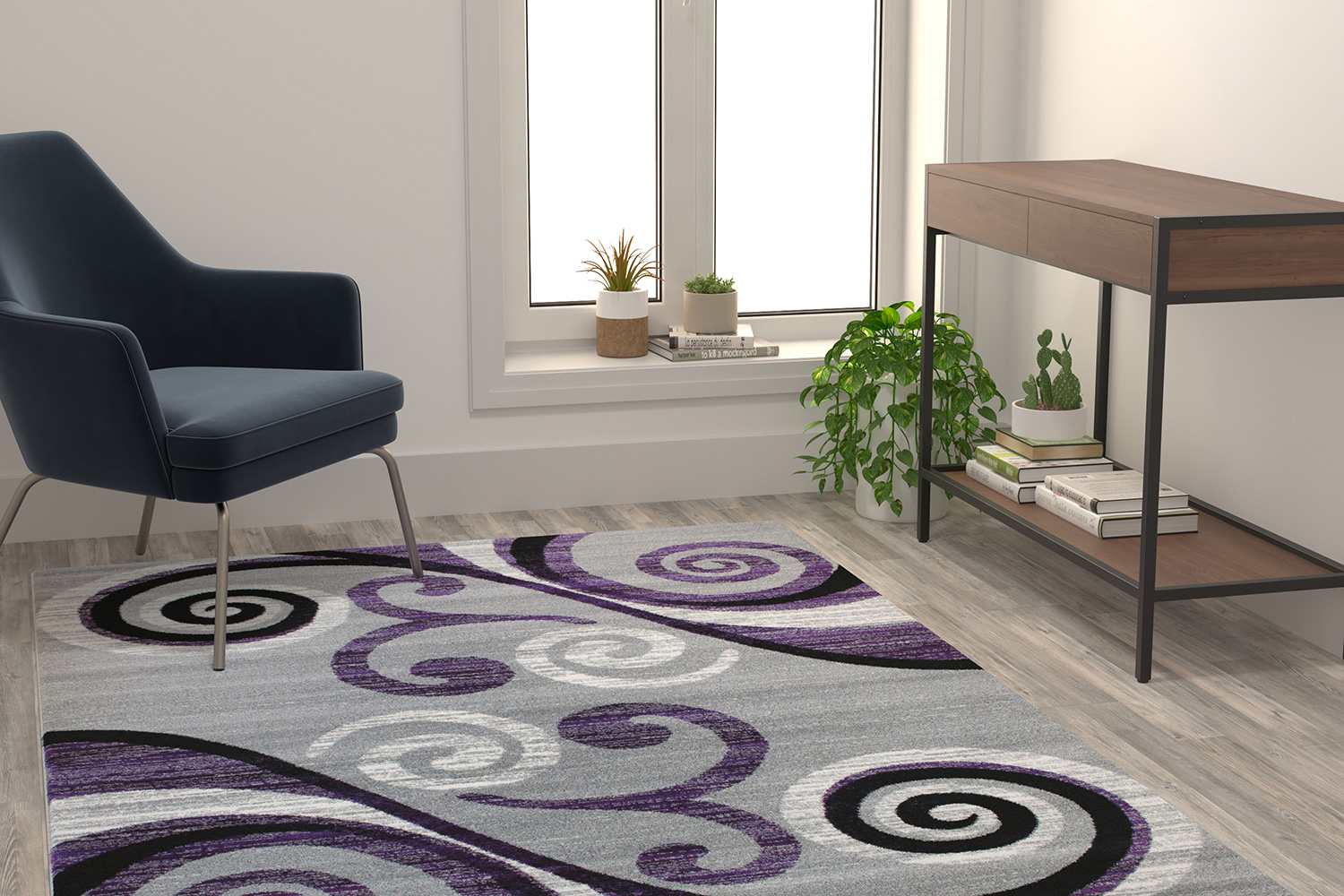 BLNK Valli Collection Abstract Olefin Area Rug with Jute Backing - Purple, 5'W x 7'L