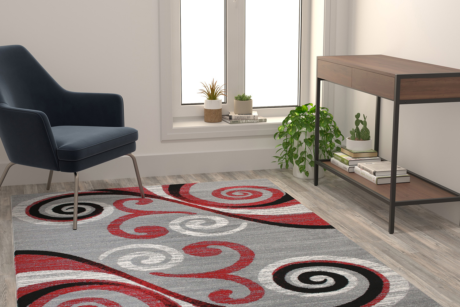 BLNK Valli Collection Abstract Olefin Area Rug with Jute Backing - Red, 5'W x 7'L