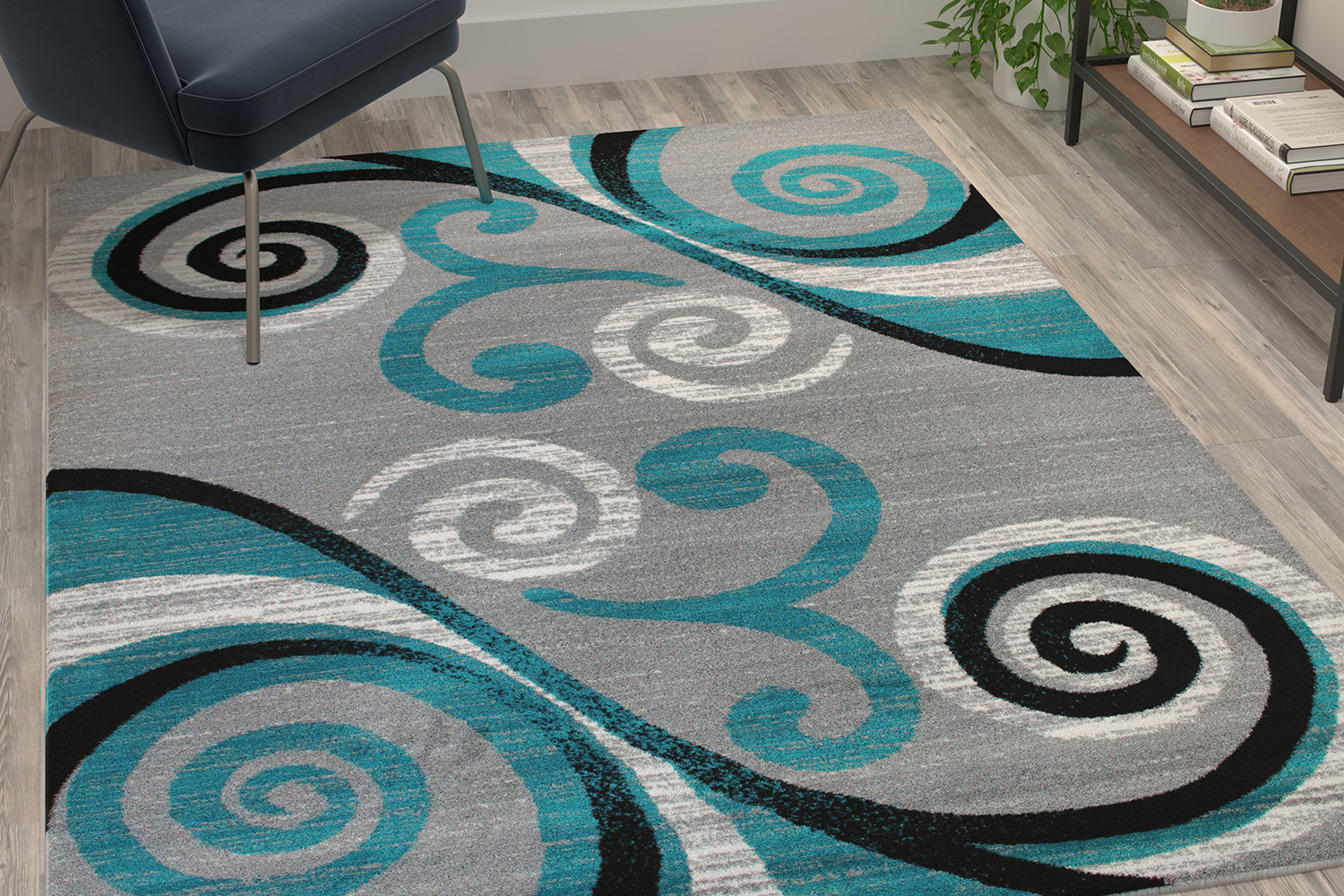 BLNK Valli Collection Abstract Olefin Area Rug with Jute Backing