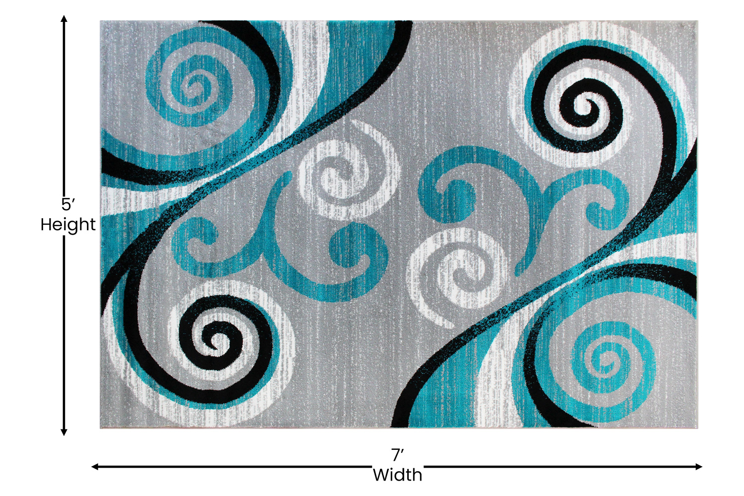 BLNK Valli Collection Abstract Olefin Area Rug with Jute Backing - Turquoise, 5'W x 7'L