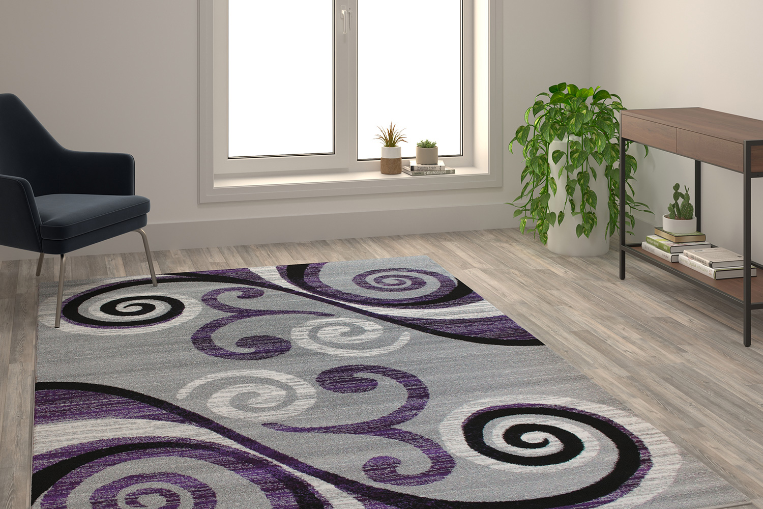 BLNK - Valli Collection Abstract Olefin Area Rug with Jute Backing