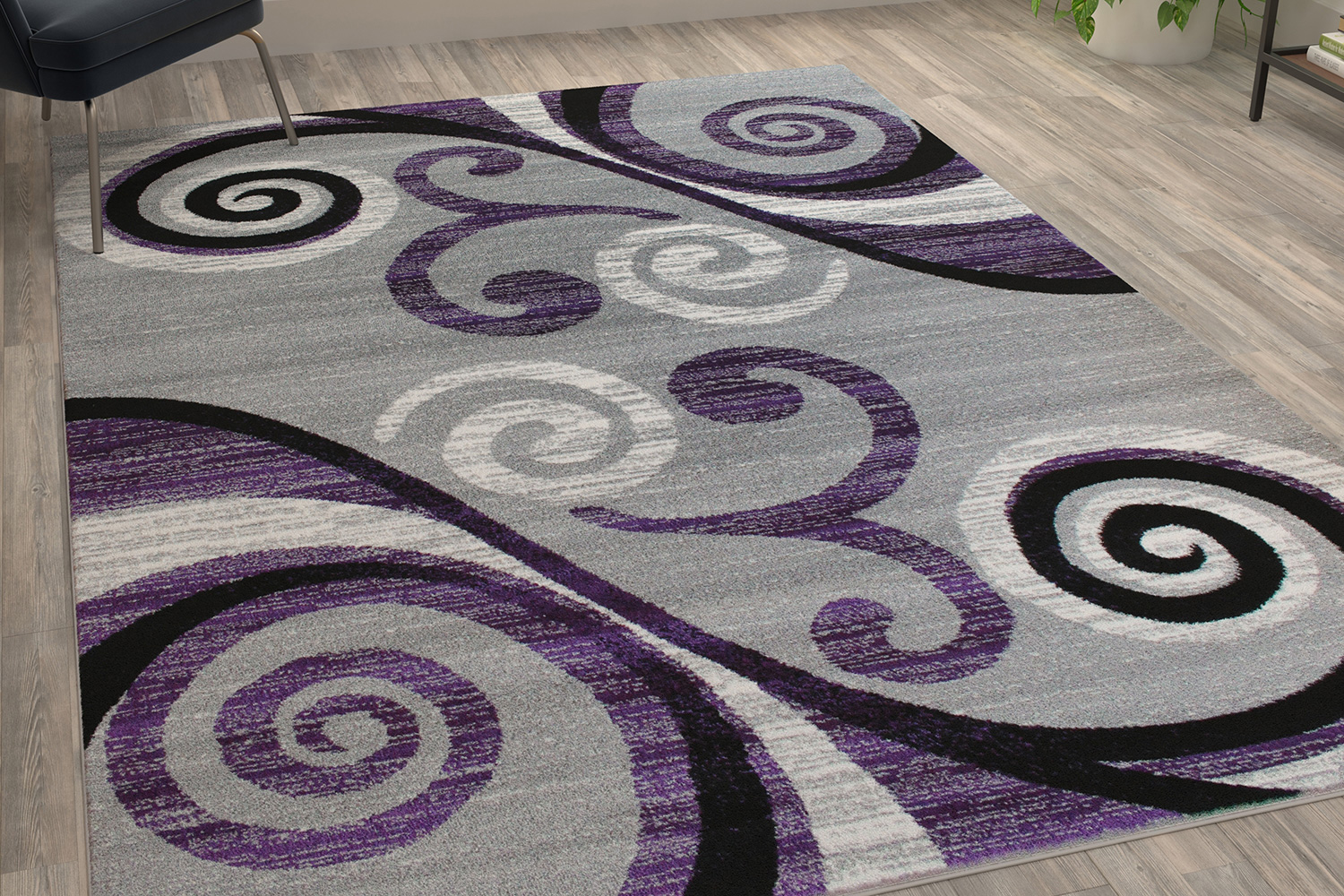 BLNK Valli Collection Abstract Olefin Area Rug with Jute Backing - Purple, 6'W x 9'L